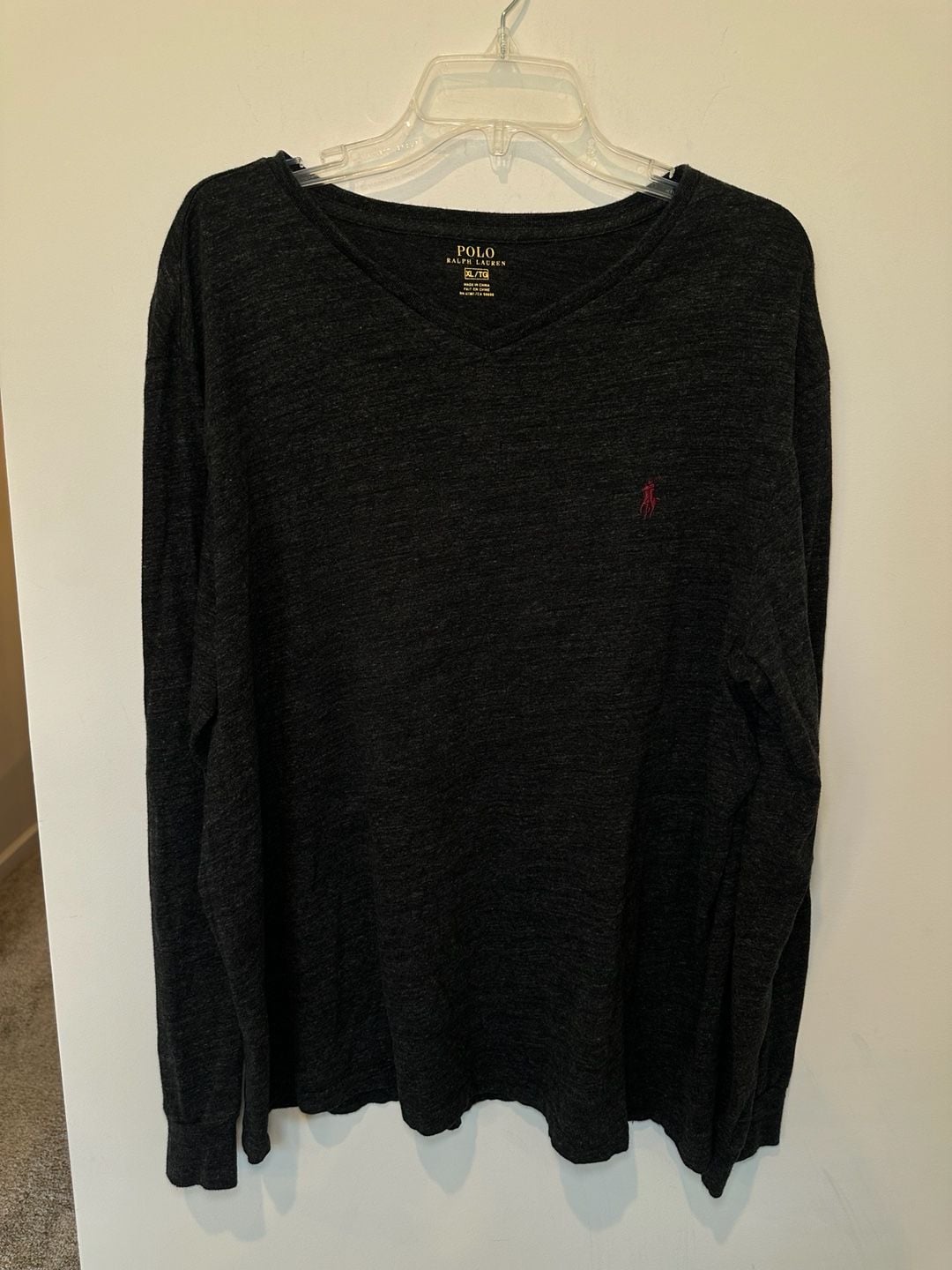 Polo Ralph Lauren Long Sleeve V-Neck T-Shirt Size XL Charcoal Gray 2