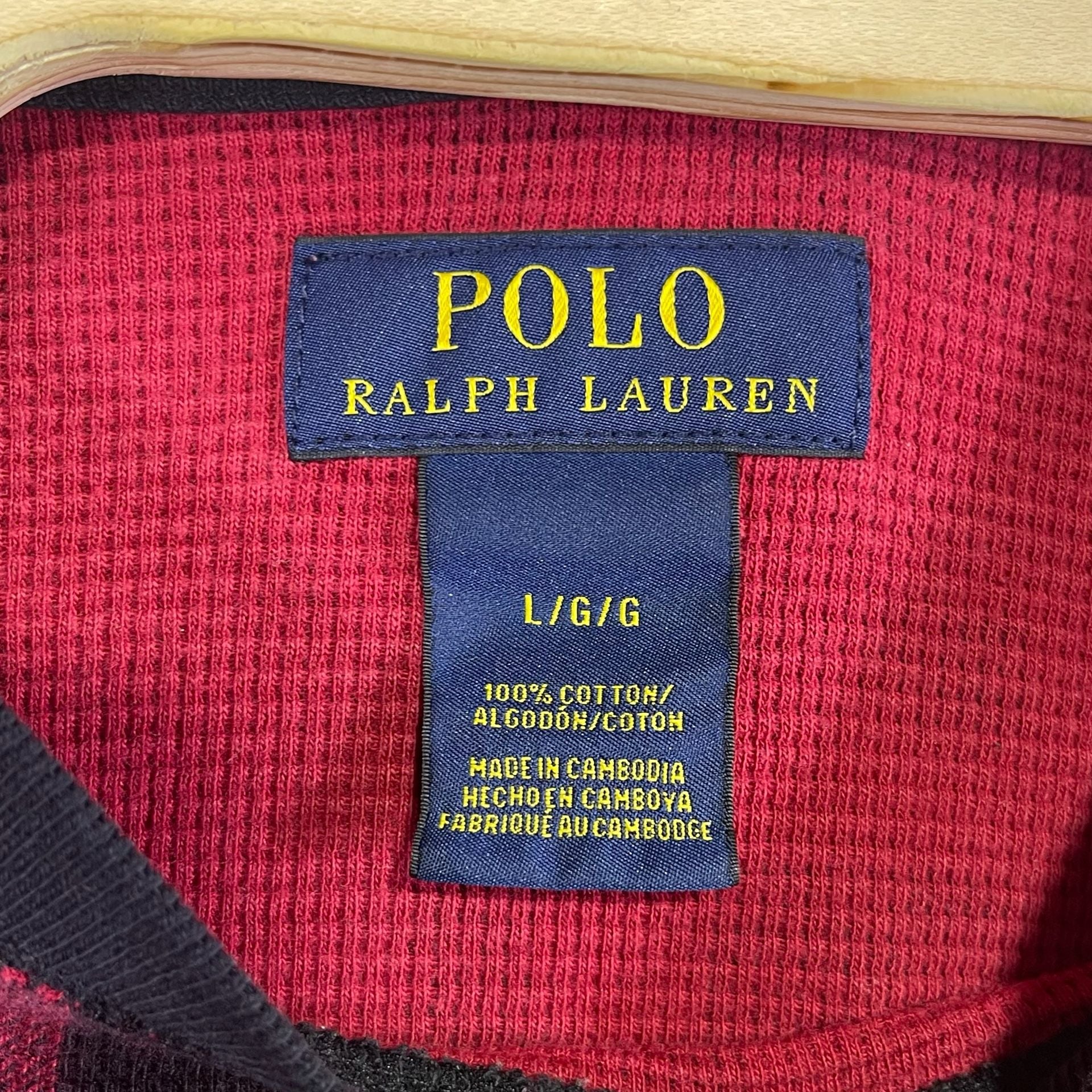 Polo Ralph Lauren Buffalo Plaid Thermal Shirt Size L Red Black Long Sleeve 3