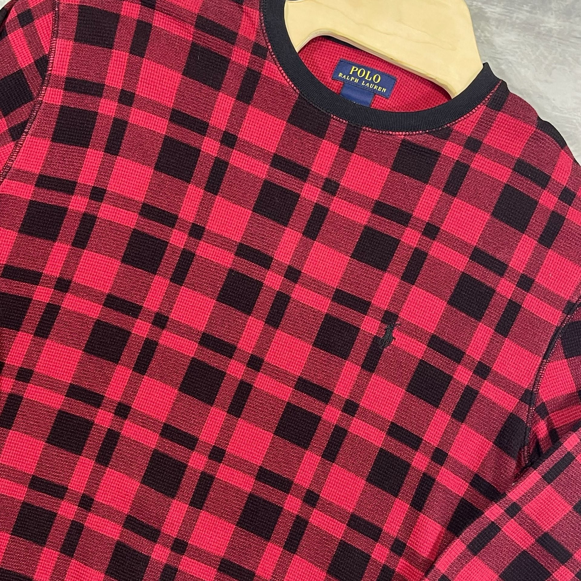Polo Ralph Lauren Buffalo Plaid Thermal Shirt Size L Red Black Long Sleeve 7