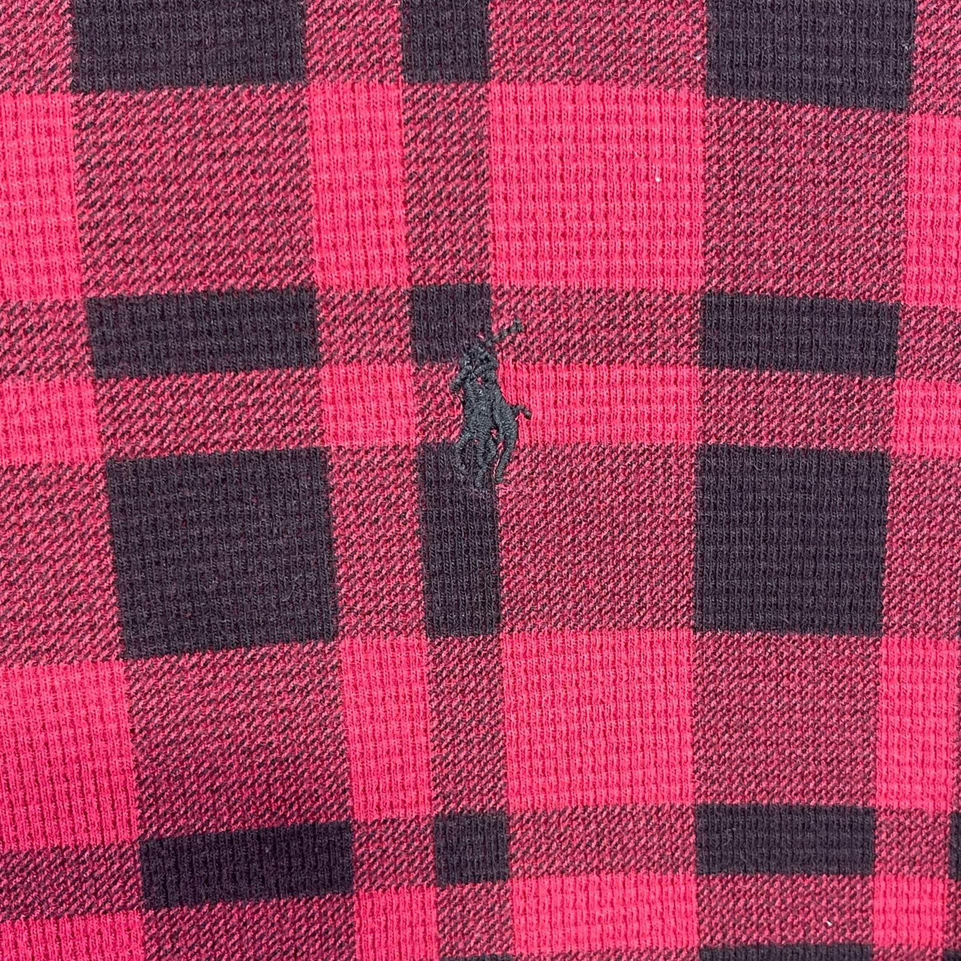 Polo Ralph Lauren Buffalo Plaid Thermal Shirt Size L Red Black Long Sleeve 8
