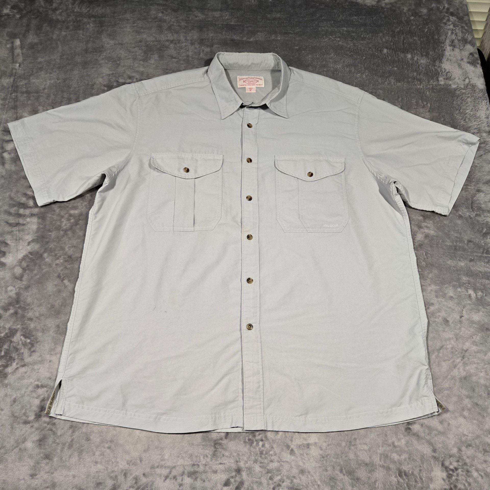 Filson Short Sleeve Button Up Shirt Size XL Light Blue Fishing 2