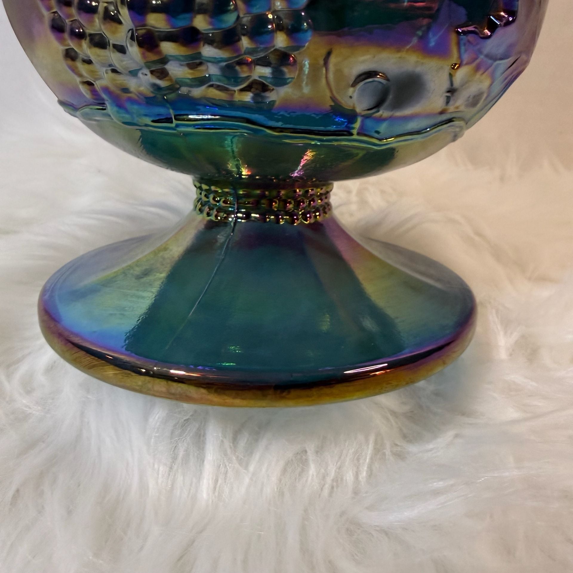 Imperial Glass Vintage Blue Carnival Glass Grape And Leaves Pitcher 5