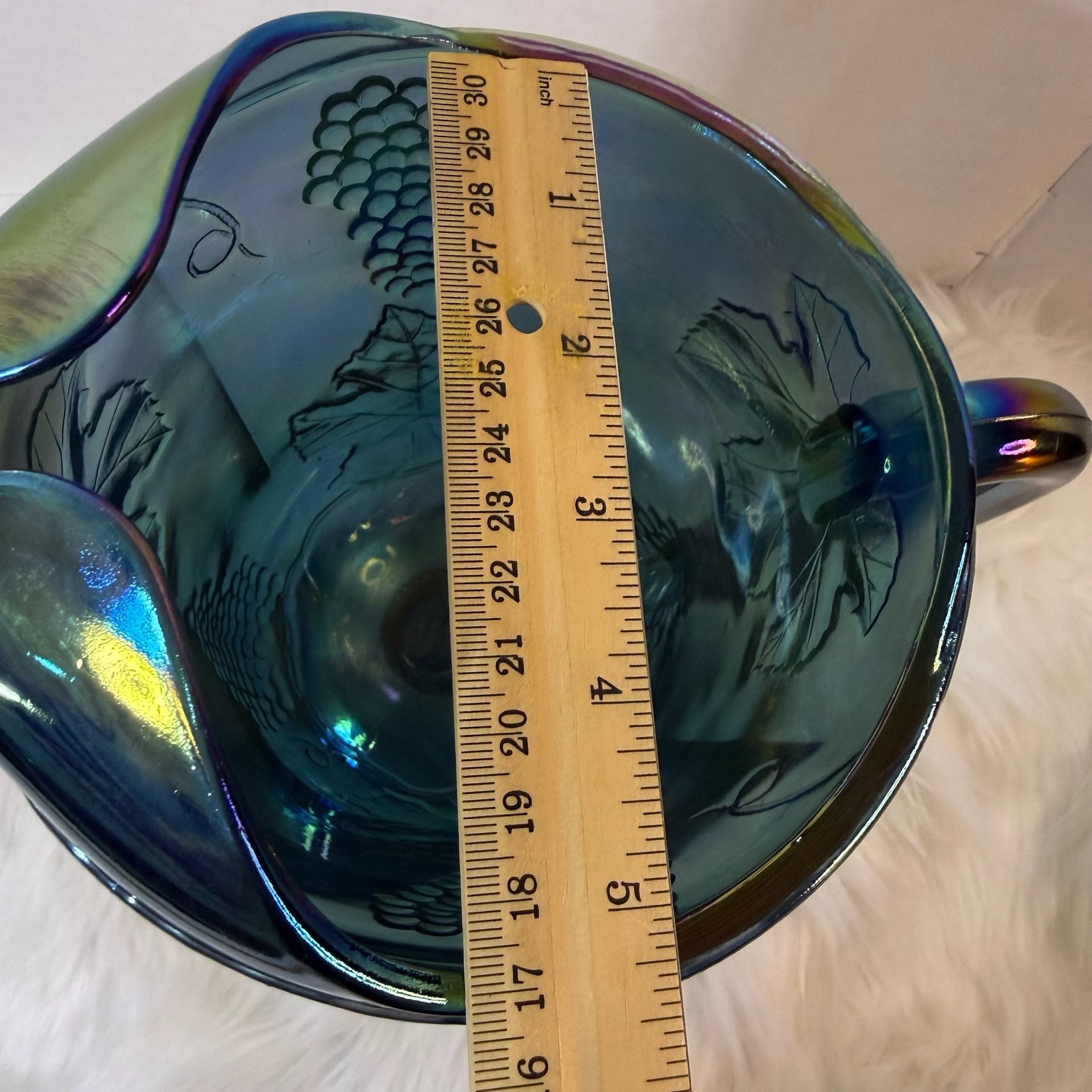Imperial Glass Vintage Blue Carnival Glass Grape And Leaves Pitcher 7