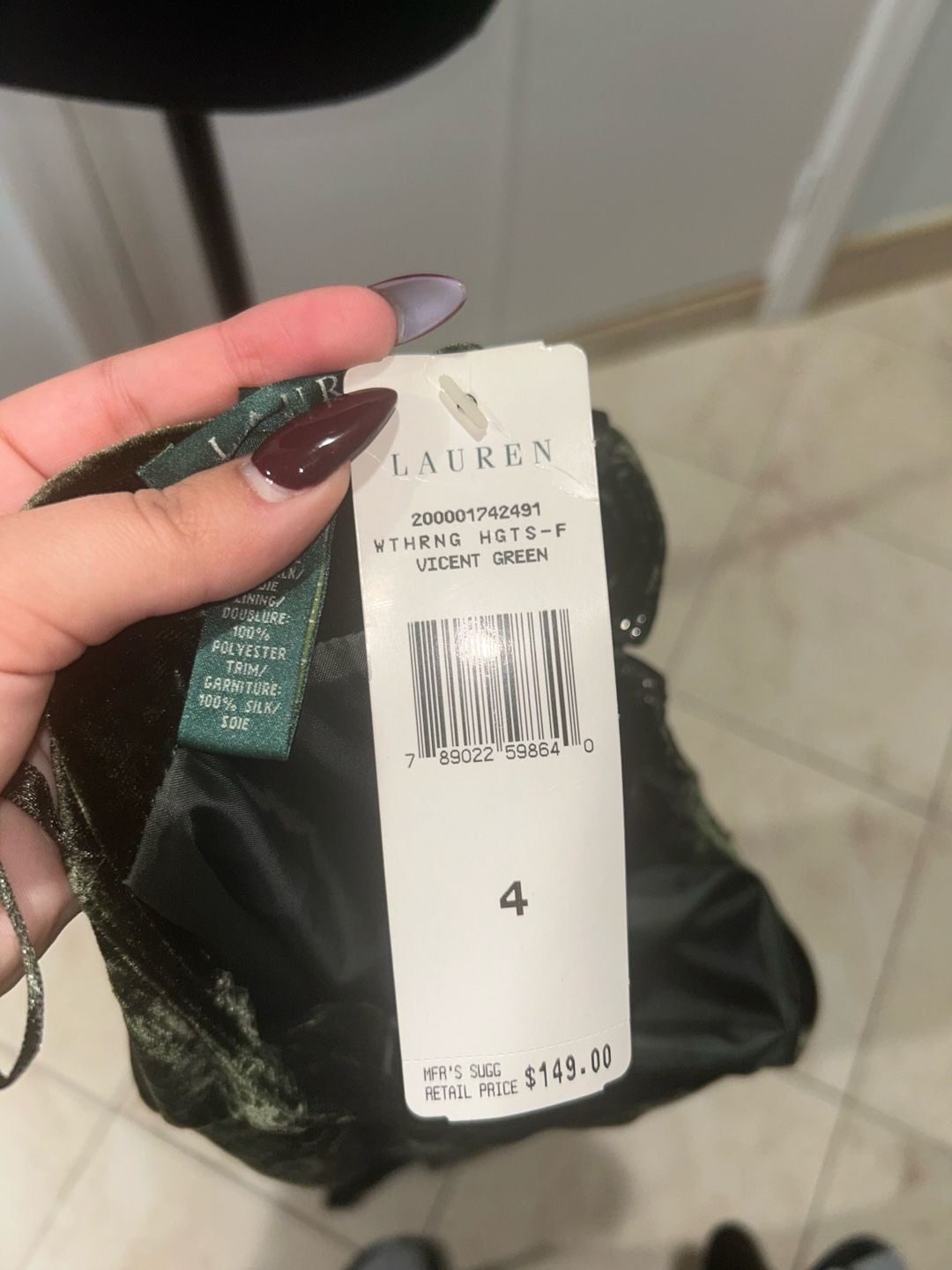 LAUREN Ralph Lauren Velvet Skirt Size 4 Green Long Mermaid 9