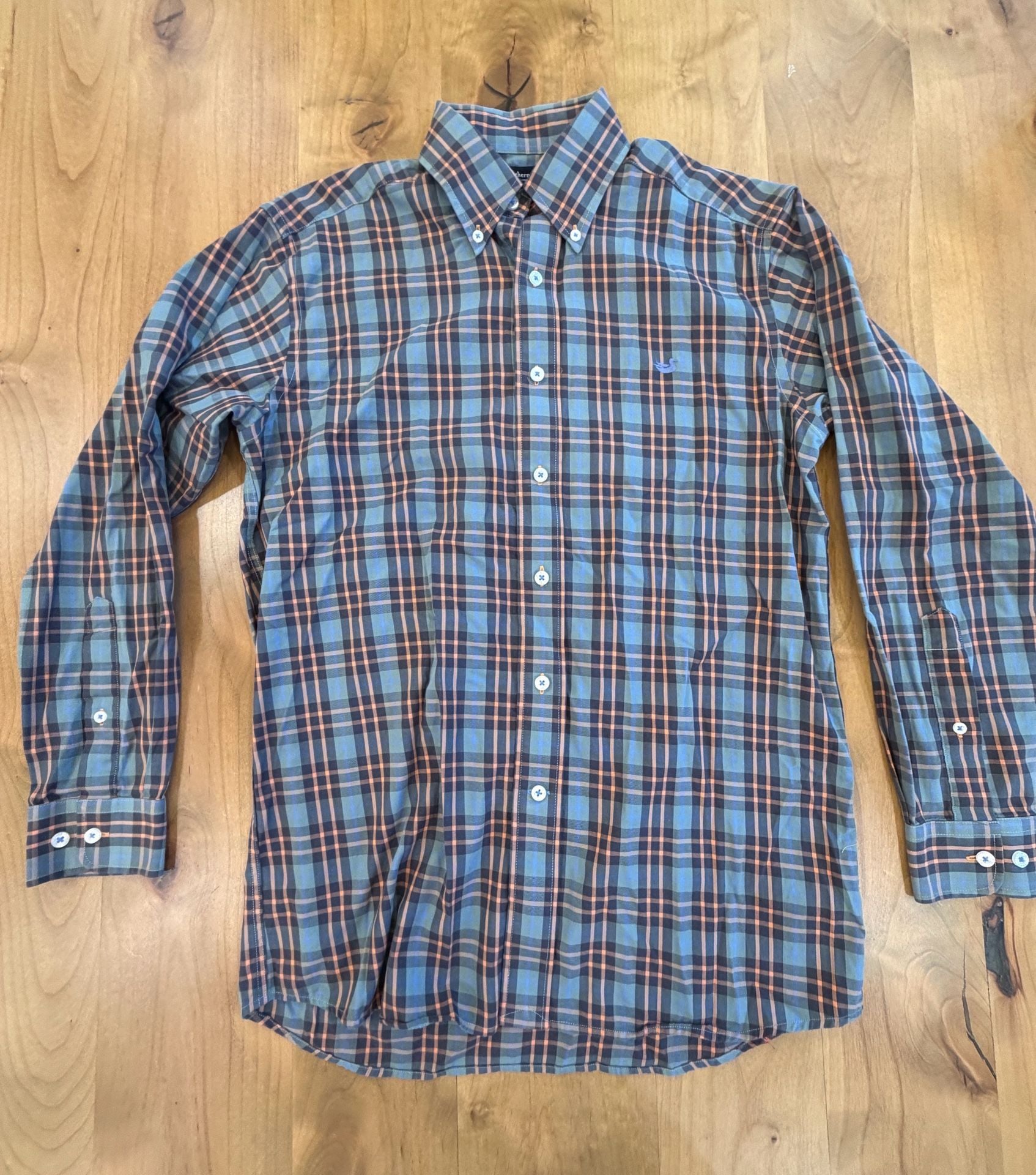 Southern Marsh Plaid Button Down Shirt Size S Blue Orange Long Sleeve 2