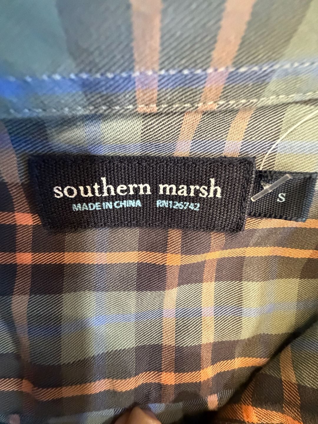 Southern Marsh Plaid Button Down Shirt Size S Blue Orange Long Sleeve 5