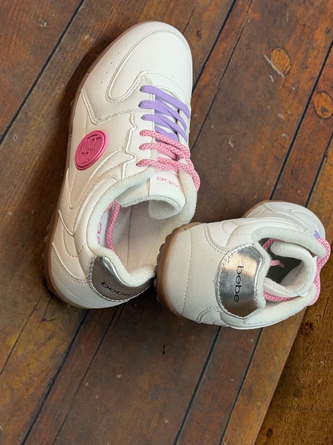 Bebe Sneakers Shoes White Pink Purple Metallic Size 8 8