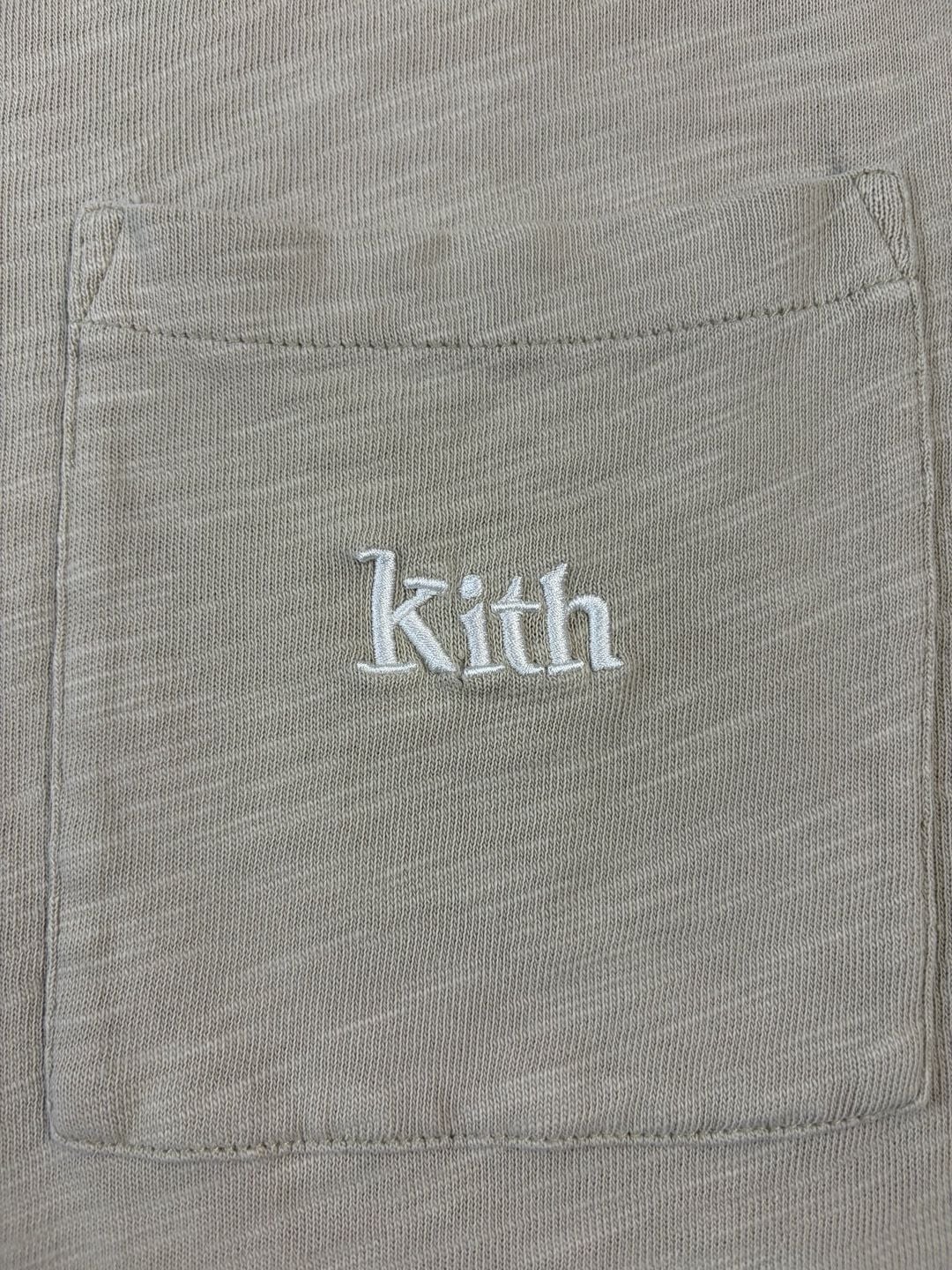 Kith Pocket T-Shirt Tan Slub Cotton Embroidered Logo Size L (OF) *small stain on sleeve 4