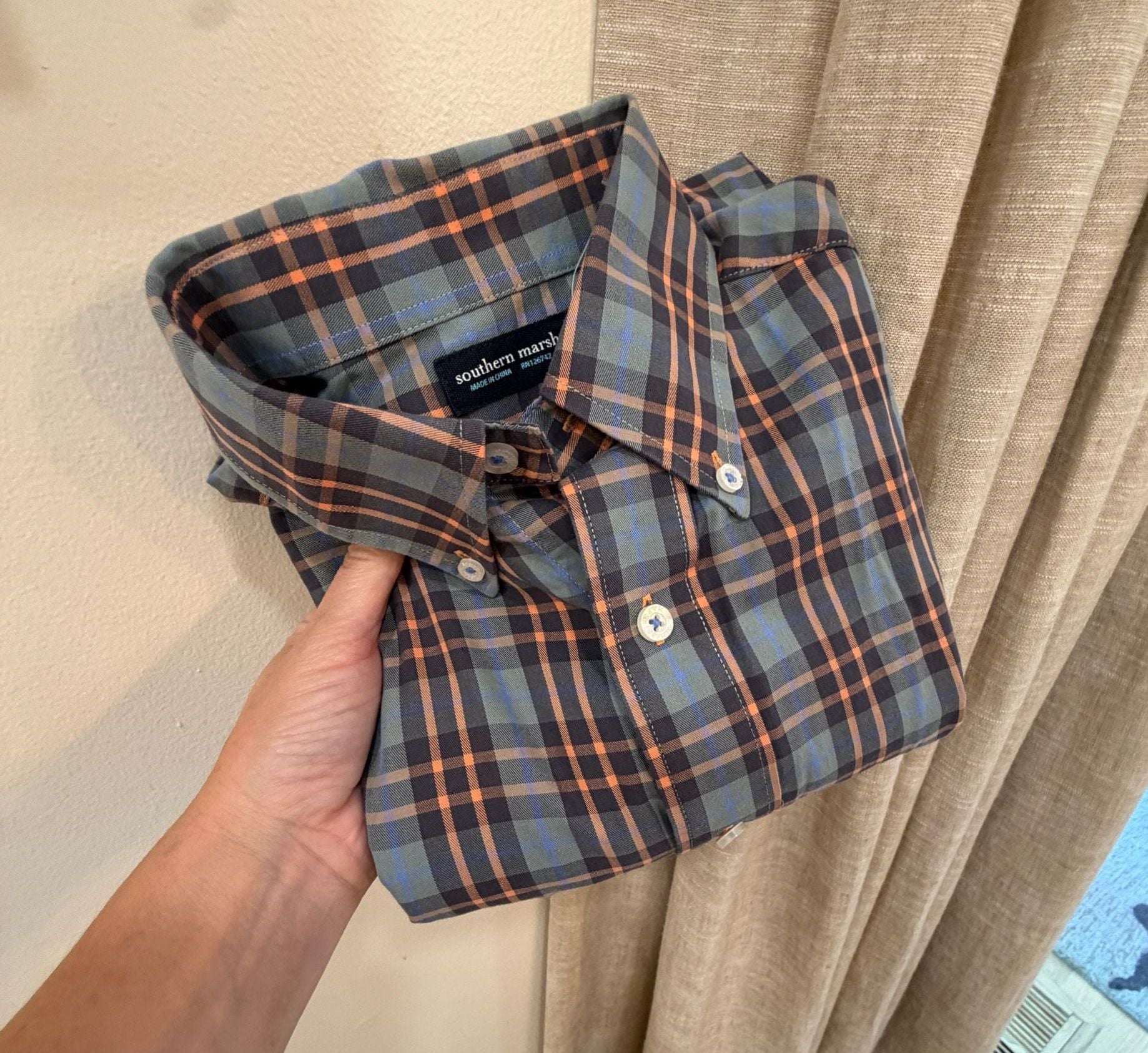 Southern Marsh Plaid Button Down Shirt Size S Blue Orange Long Sleeve 8