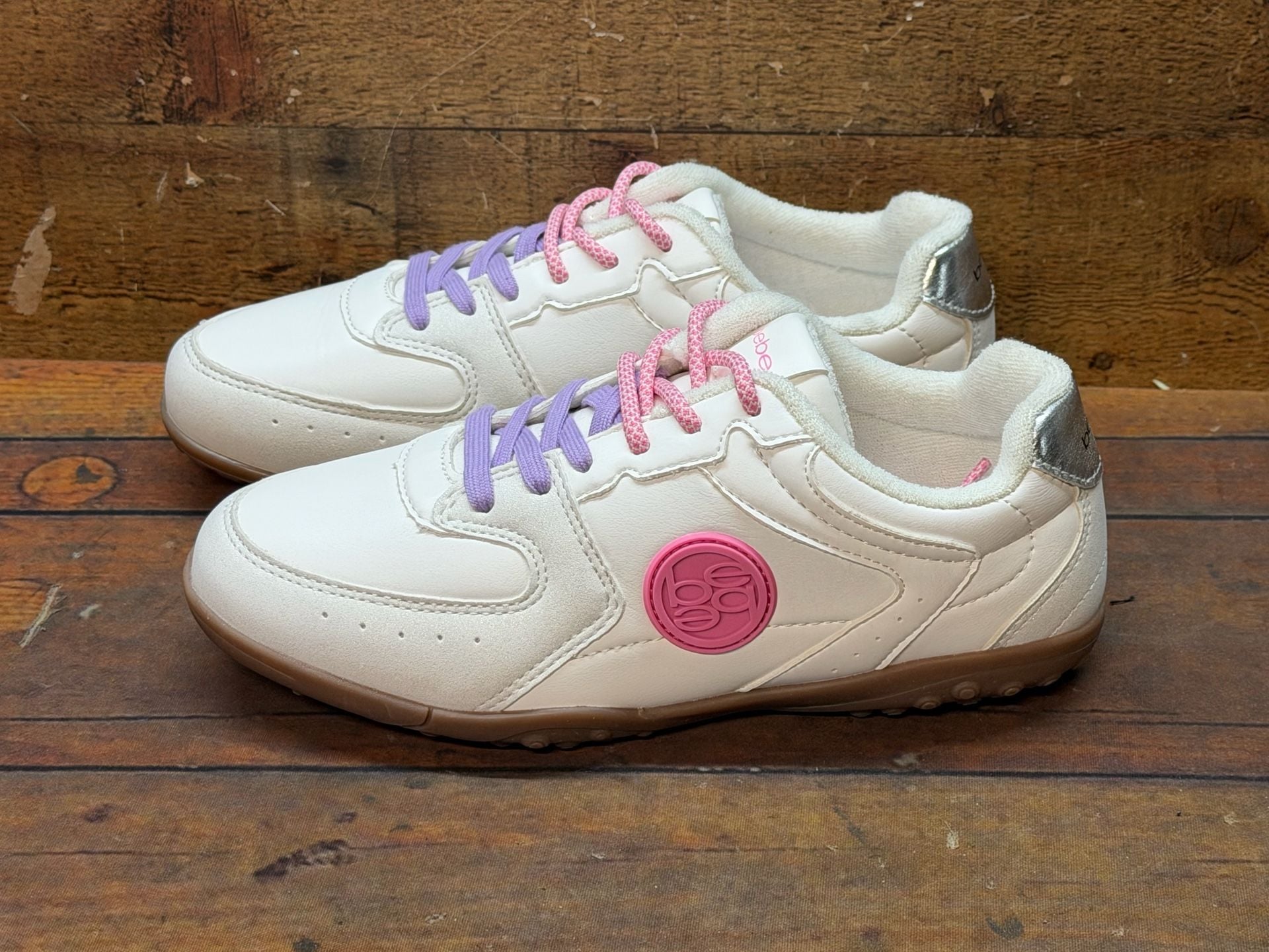 Bebe White Pink Purple women Sneakers Shoes size 7 3