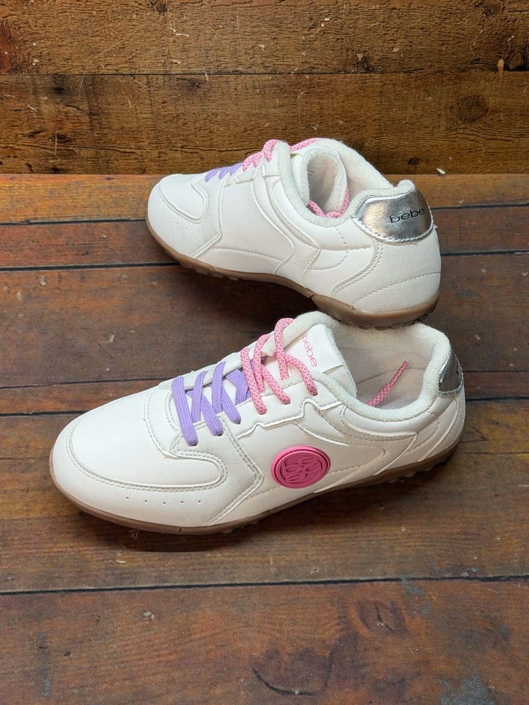 Bebe White Pink Purple women Sneakers Shoes size 7 7