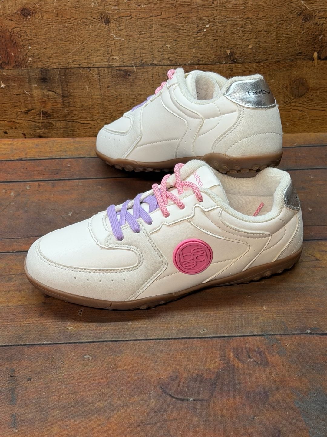 Bebe White Pink Purple women Sneakers Shoes size 7 8