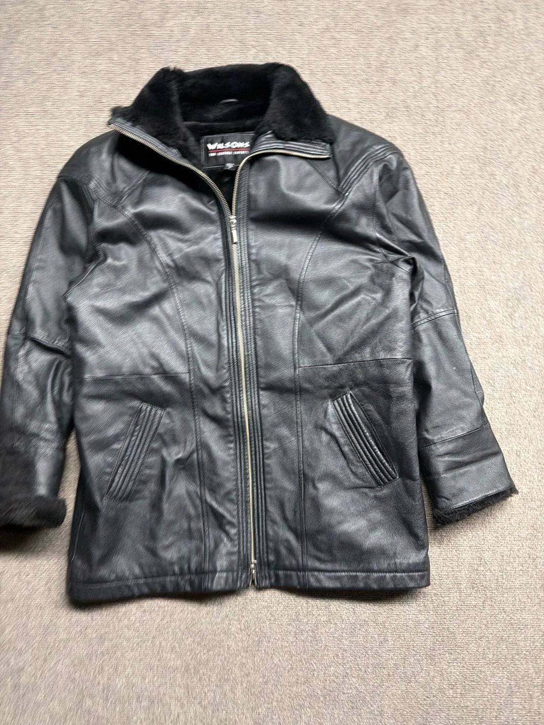 Wilsons Leather Jacket Size L Black Faux Fur Lined 2