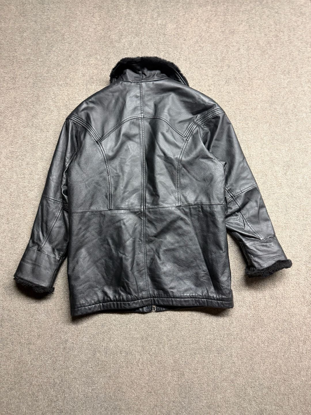 Wilsons Leather Jacket Size L Black Faux Fur Lined 3