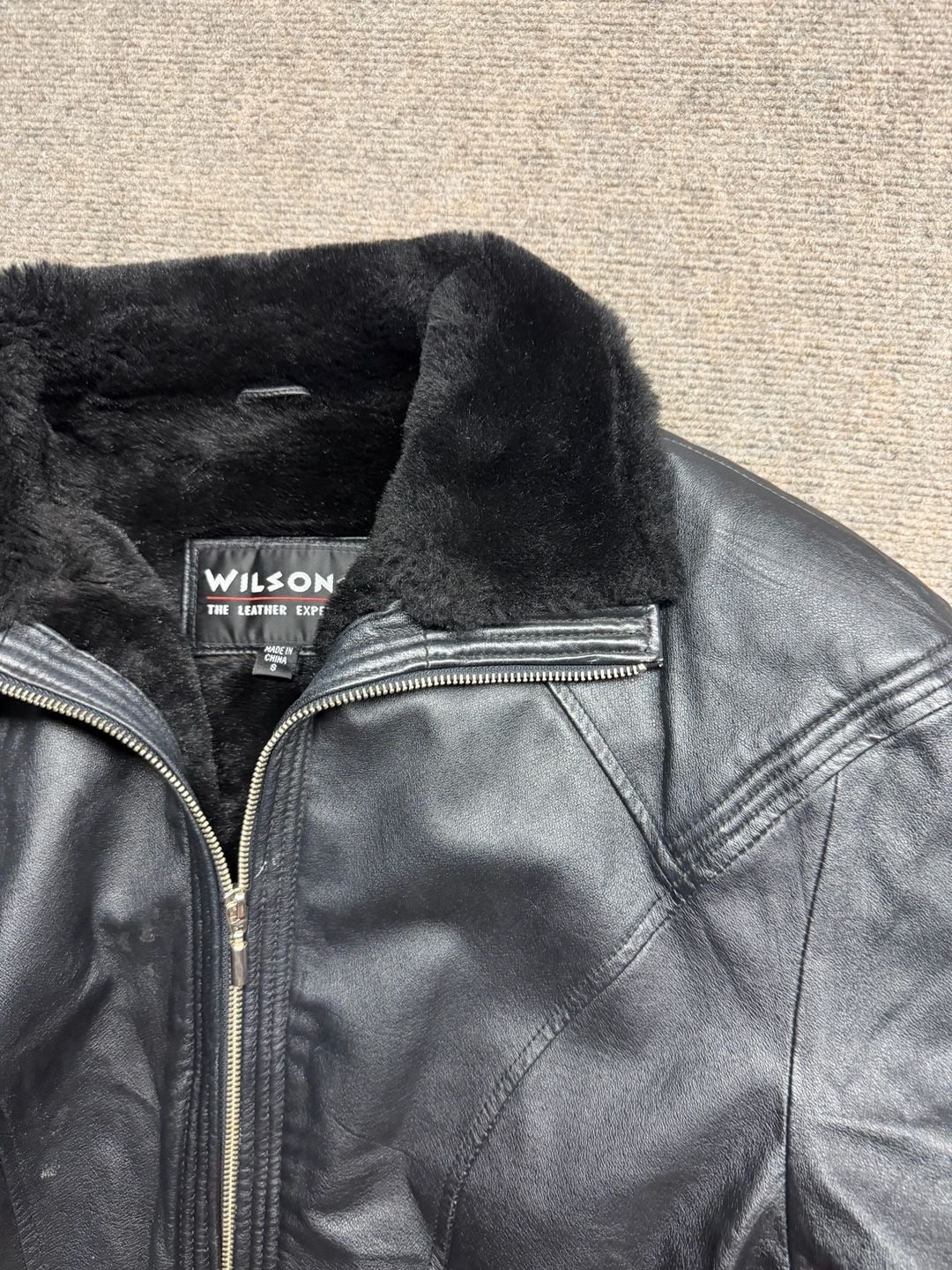 Wilsons Leather Jacket Size L Black Faux Fur Lined 4