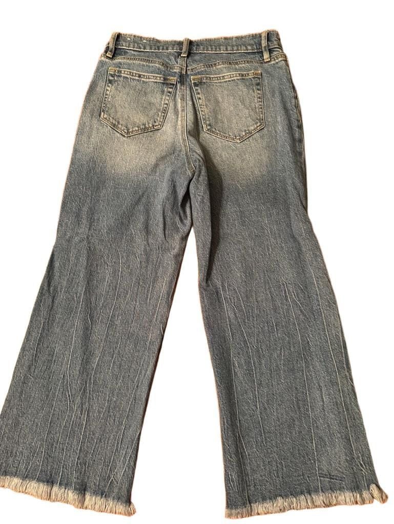 LOFT Crop Flare Jeans Size 27P Blue Raw Hem h74 7
