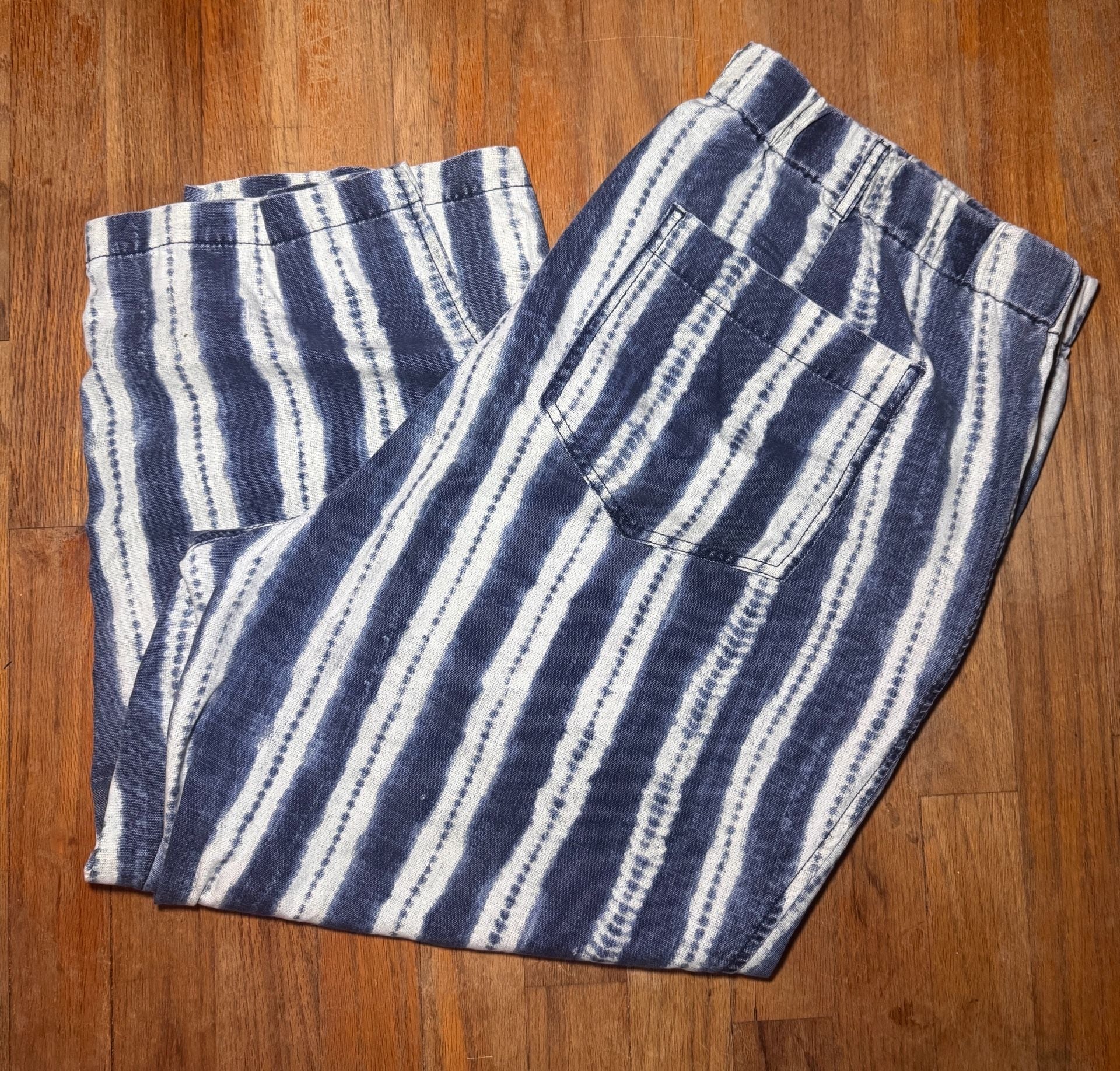 By Anthropologie Stripe Pants Size 2X Blue White 100% Cotton Cropped Trousers 3
