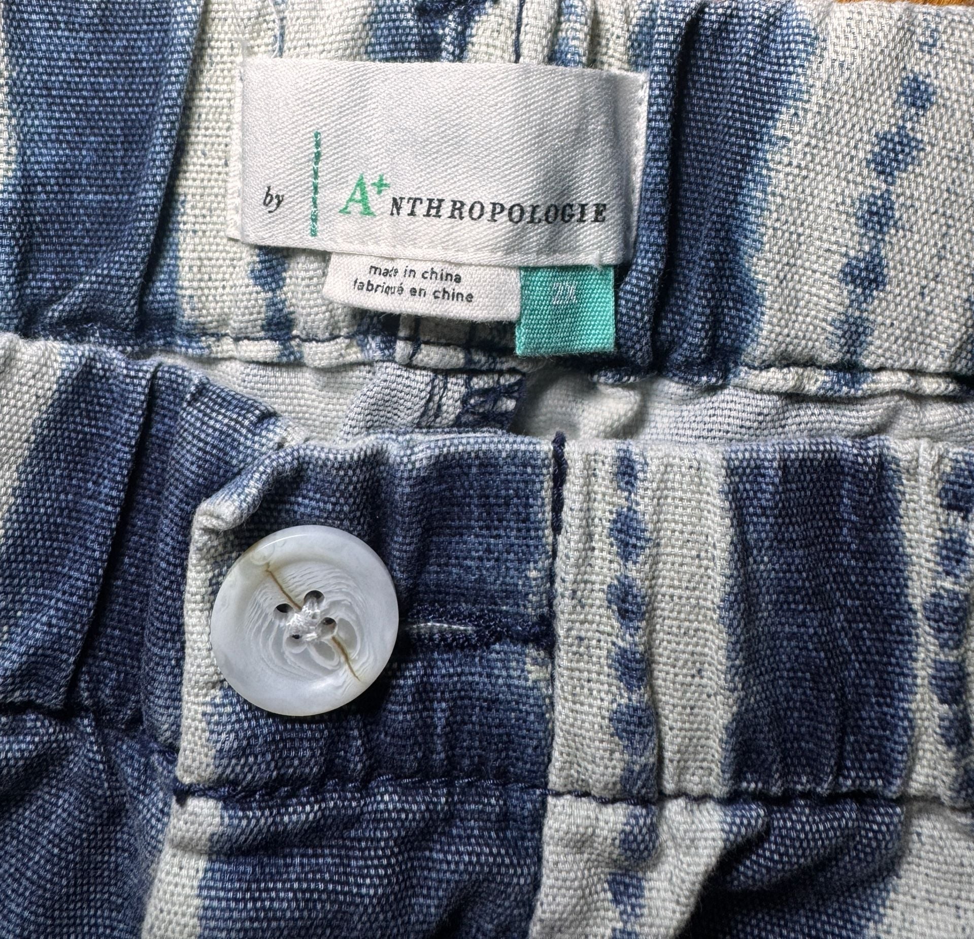 By Anthropologie Stripe Pants Size 2X Blue White 100% Cotton Cropped Trousers 4