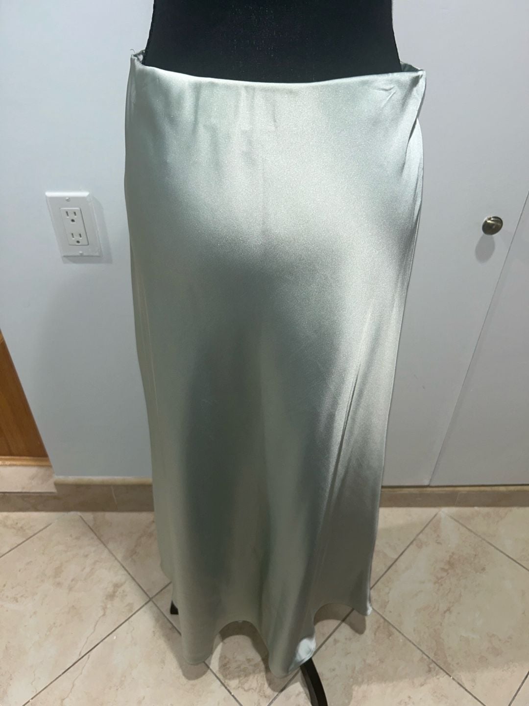 Satin Maxi Skirt Light Green Long Silk-Like Slip Skirt 4