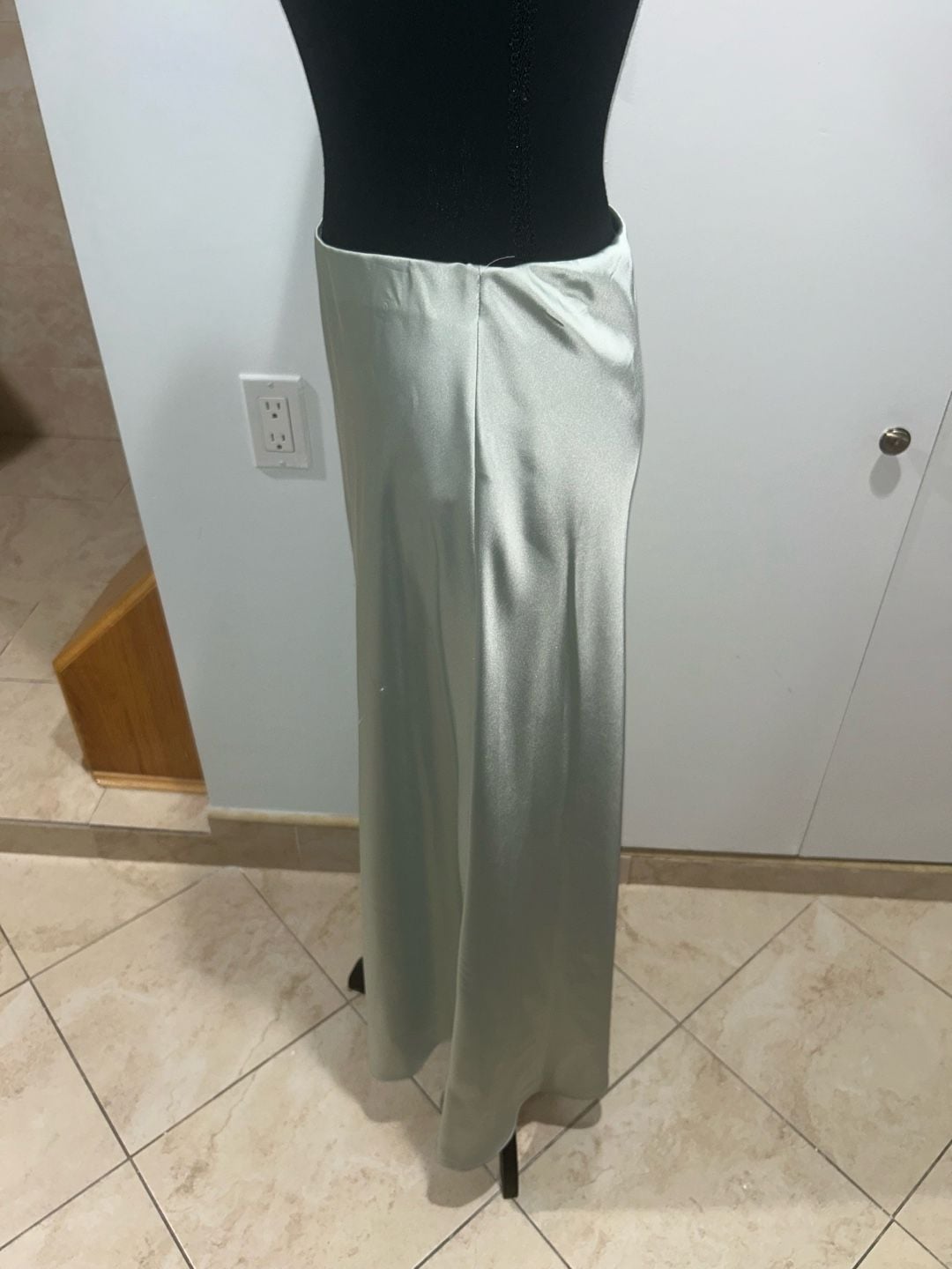 Satin Maxi Skirt Light Green Long Silk-Like Slip Skirt 5