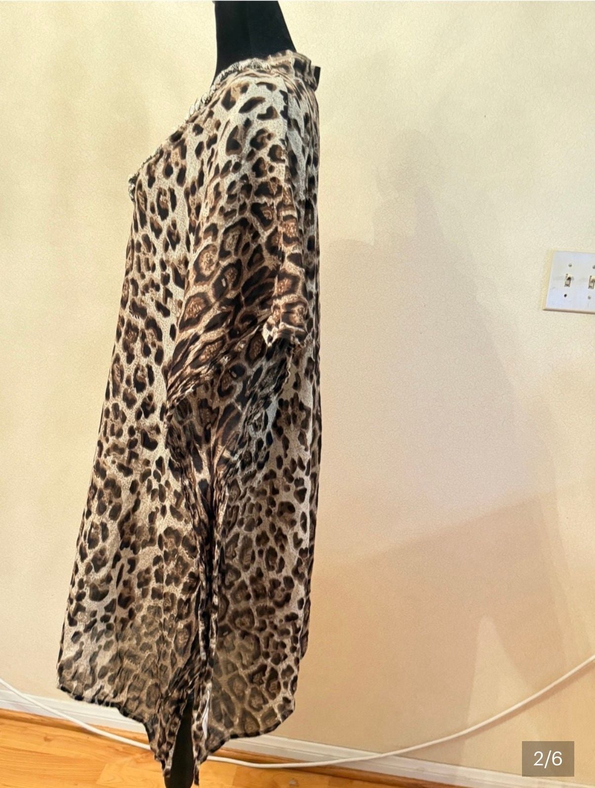 Women’s Leopard Print 100% Cotton Oversized Kaftan Tunic Cover-Up Brown 3
