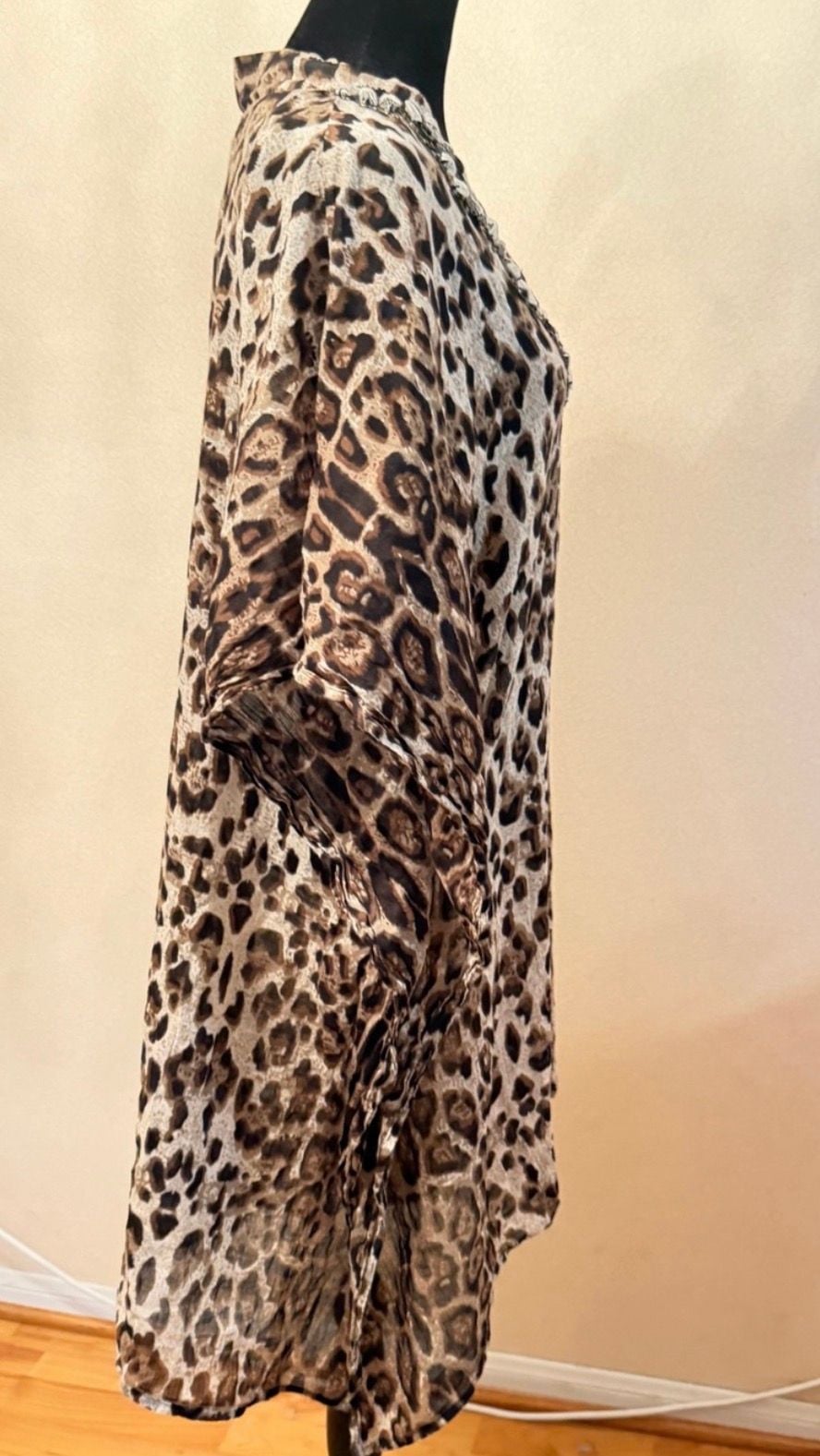 Women’s Leopard Print 100% Cotton Oversized Kaftan Tunic Cover-Up Brown 5