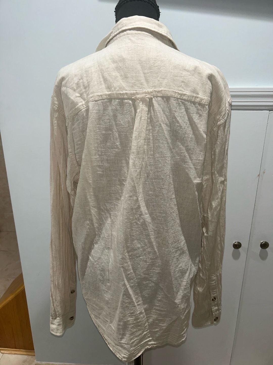 Long Sleeve Button-Down Shirt Size M Beige Linen Blend 4