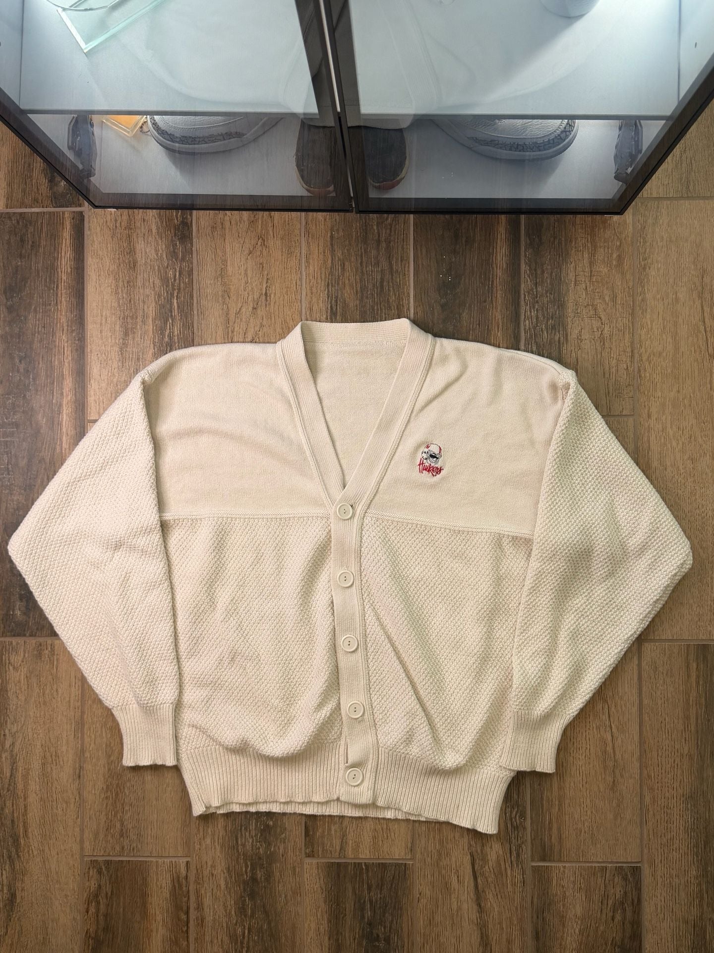 Nebraska Cornhuskers Vintage Knit Cardigan Sweater Off White No Tag 3