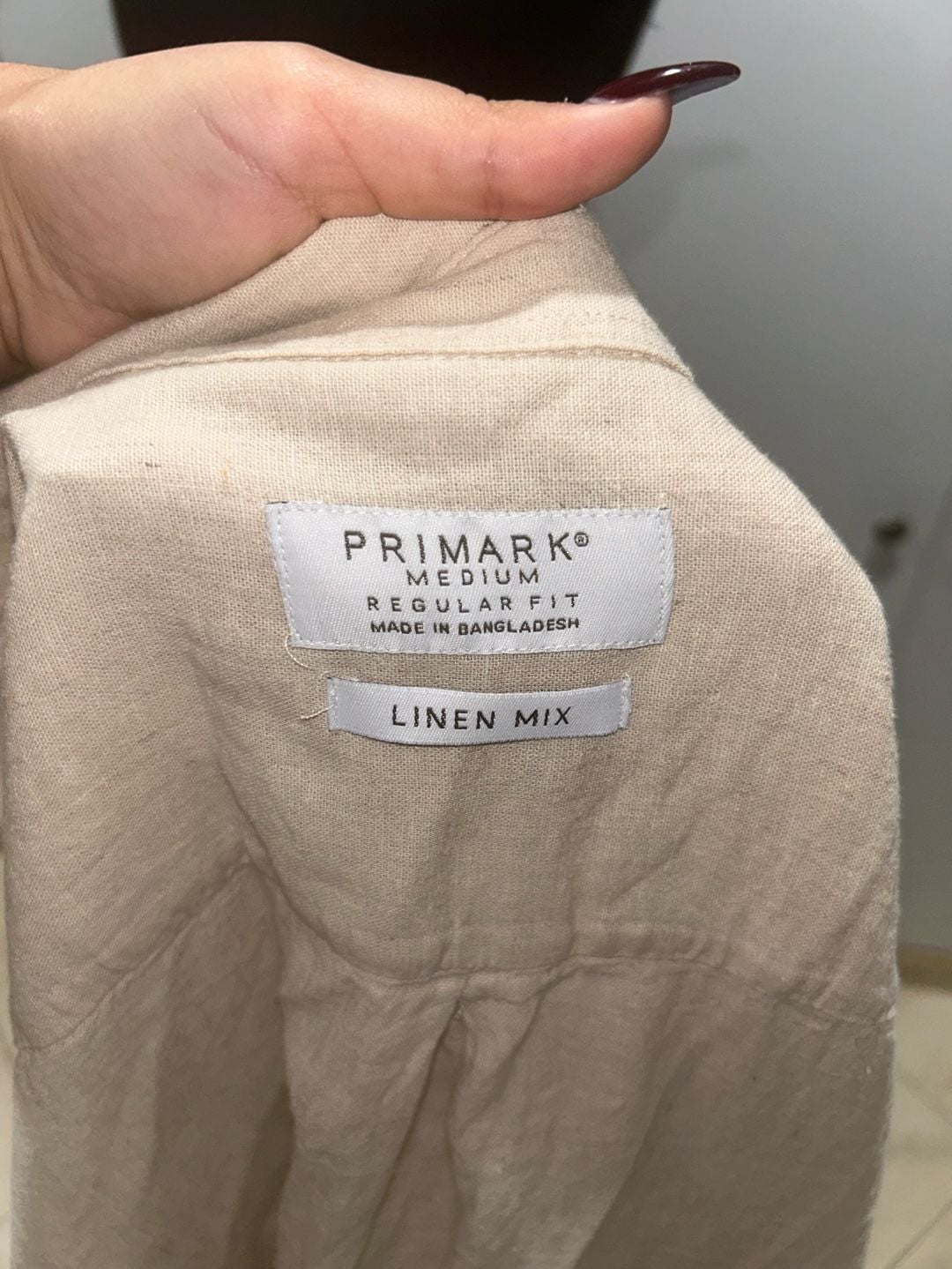 Long Sleeve Button-Down Shirt Size M Beige Linen Blend 8