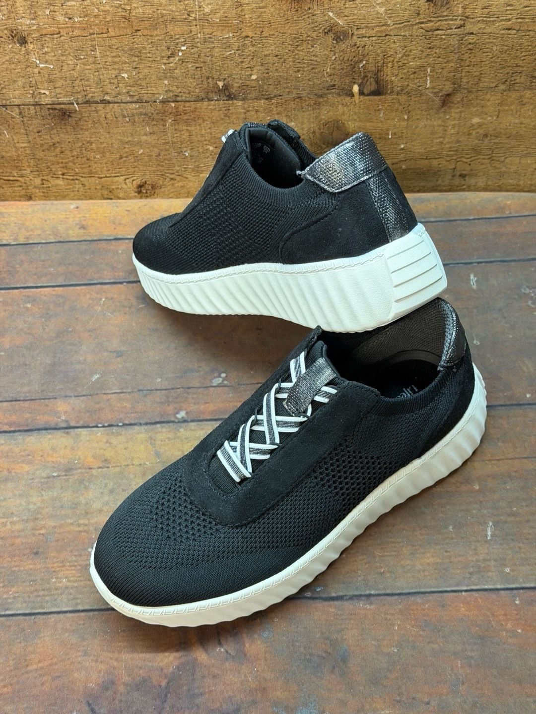 LifeStride Sneakers Black Knit Slip On Shoes size 7.5 8