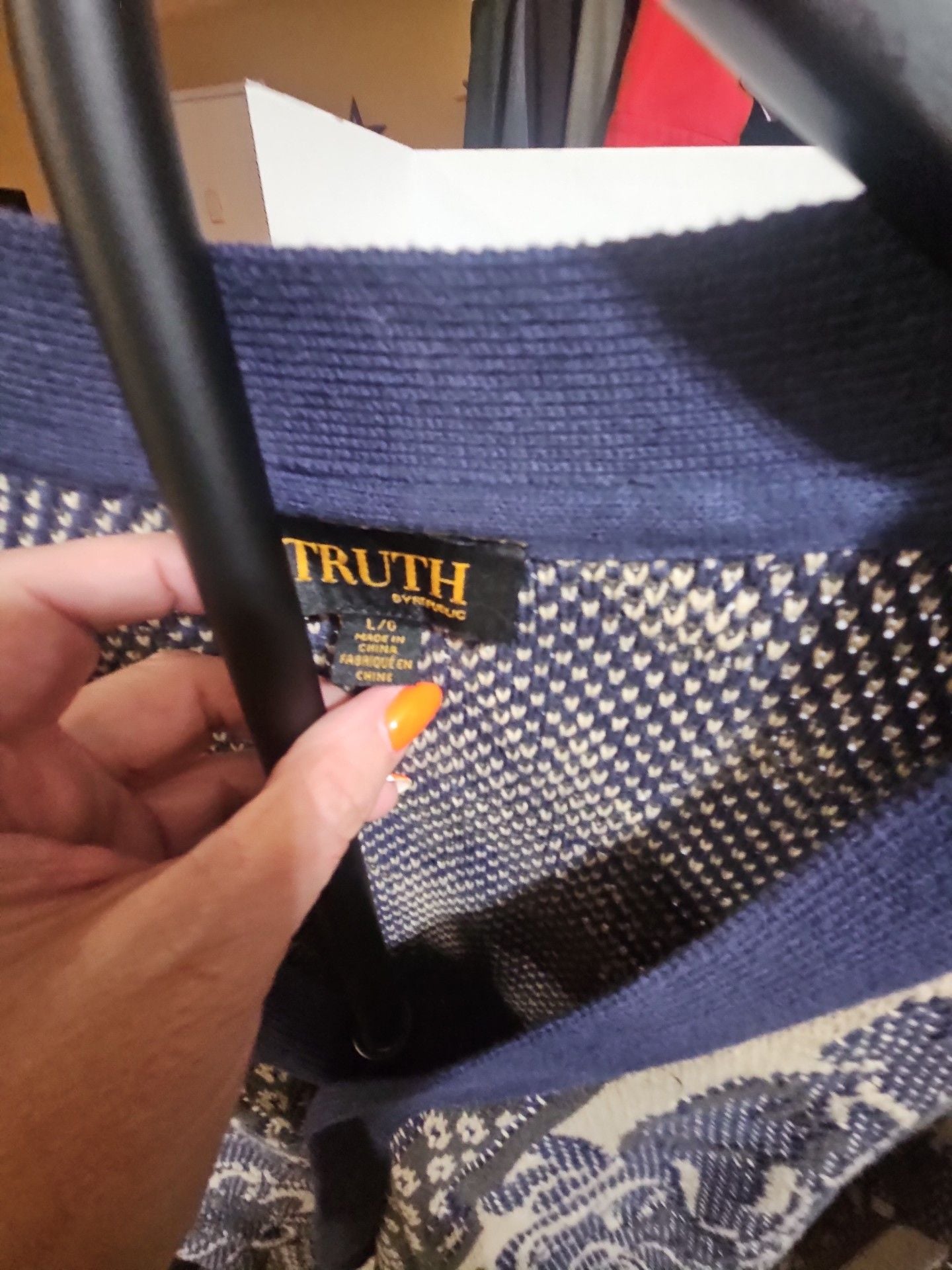 TRUTH Cardigan Sweater Size L Blue Patterned Cotton V-Neck 4