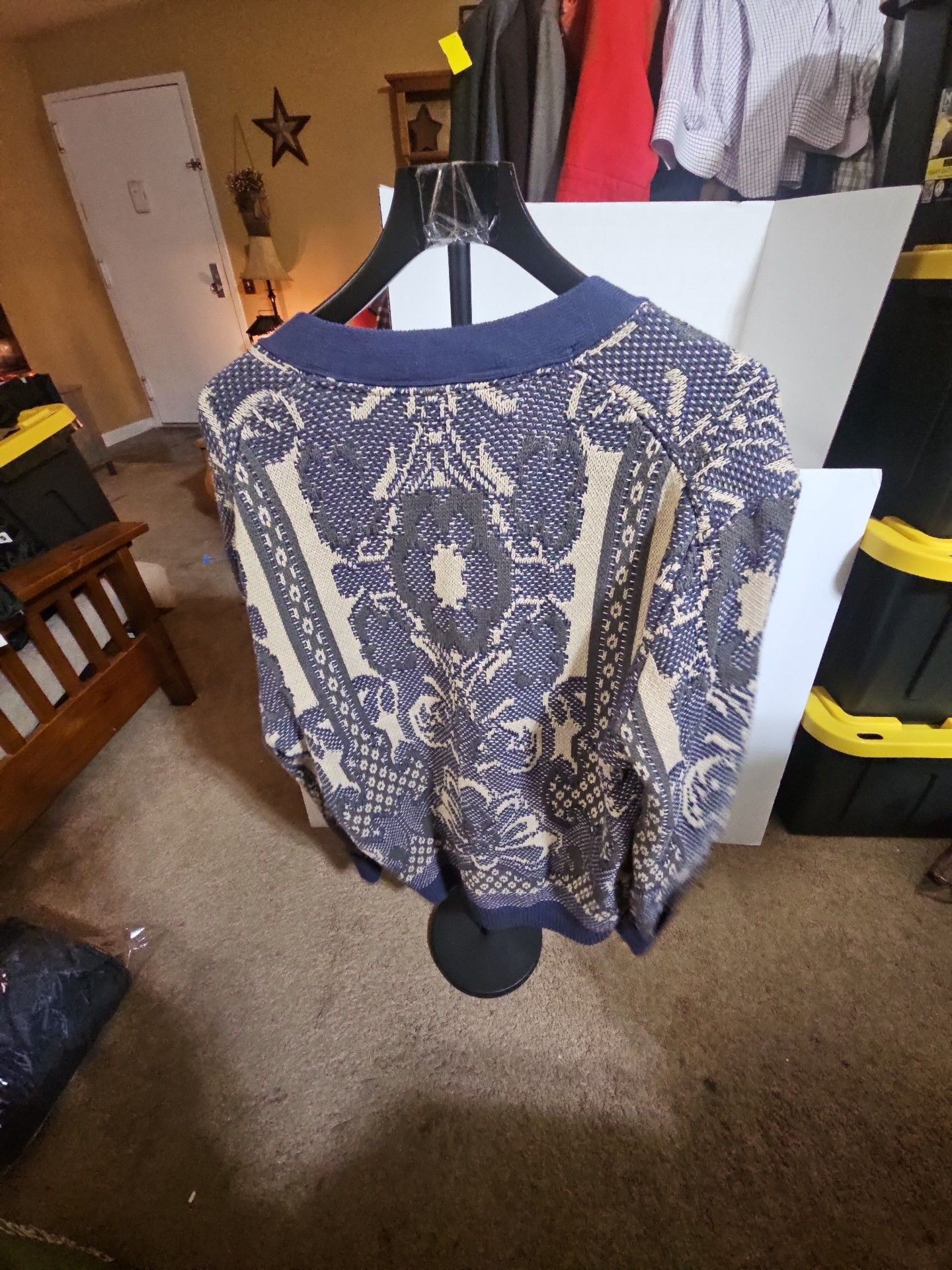 TRUTH Cardigan Sweater Size L Blue Patterned Cotton V-Neck 5
