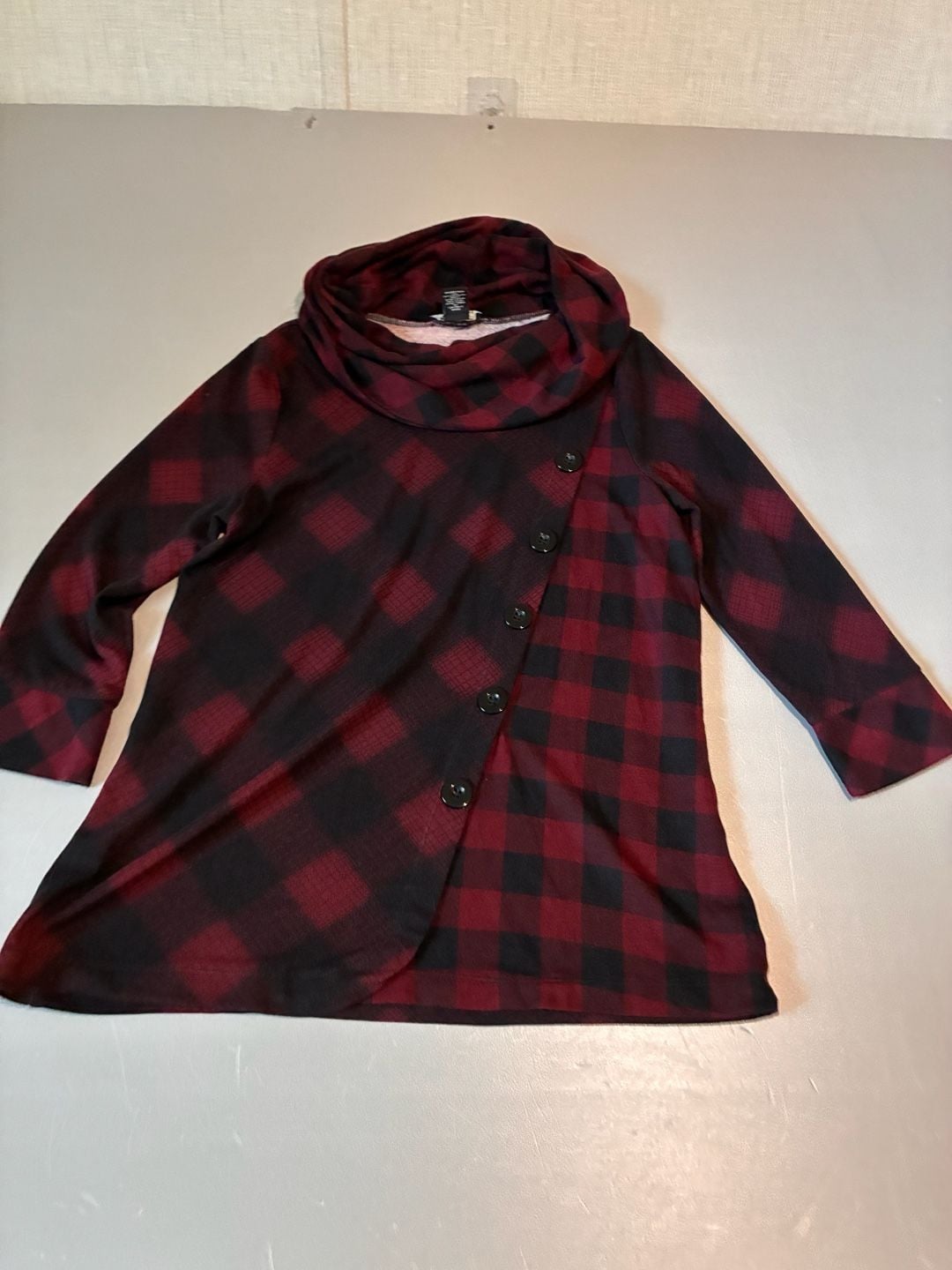 Robert Louis Plaid Cowl Neck Top Size S 2