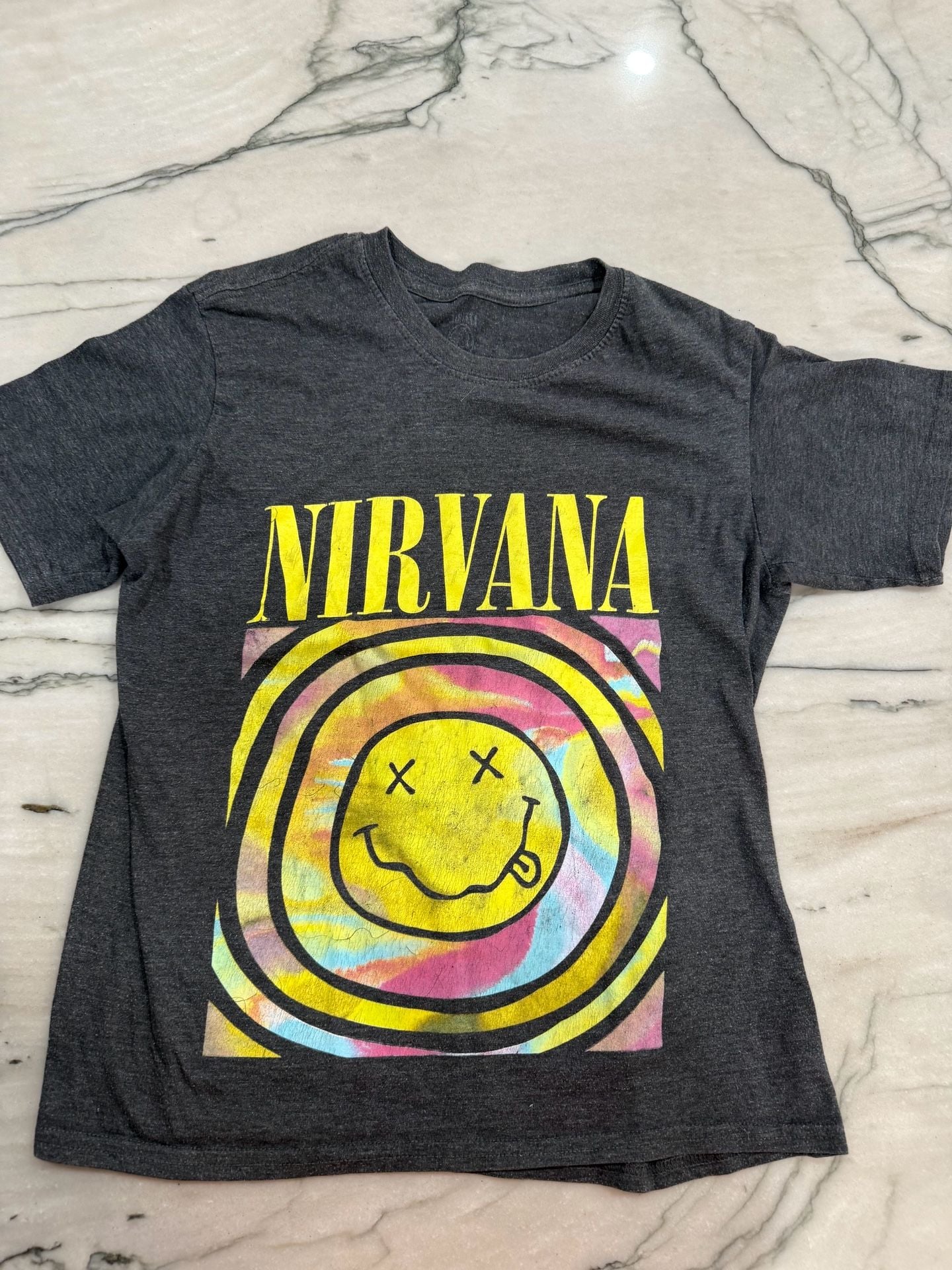 Nirvana Smiley Graphic Band T-Shirt Gray Short Sleeve 2
