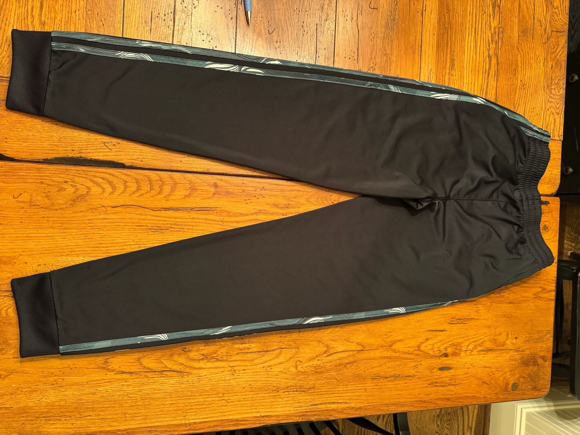 Adidas Track Pants Size L (14/16) Black Green Stripe Athletic Joggers h1600 7