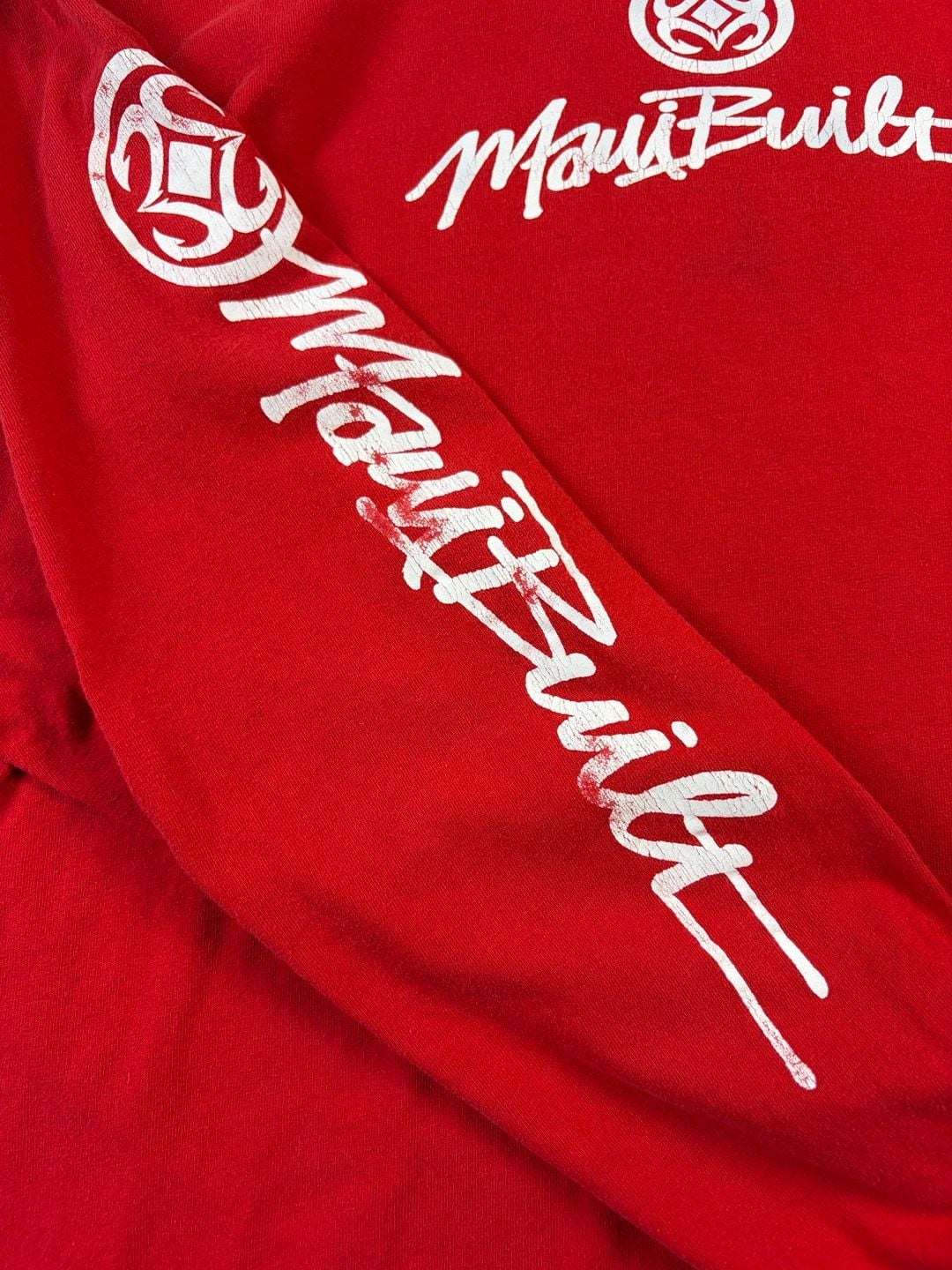 Maui Built Long Sleeve Shirt Red Graphic Logo Print Size XL (OF) *cracking 13