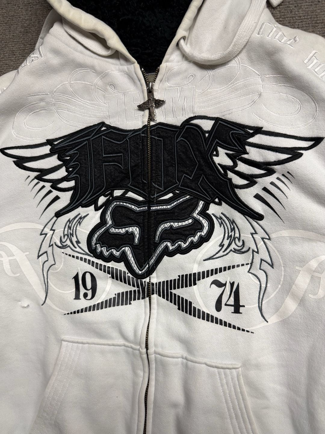 Fox Racing Sherpa Lined Zip Up Hoodie White Black 5