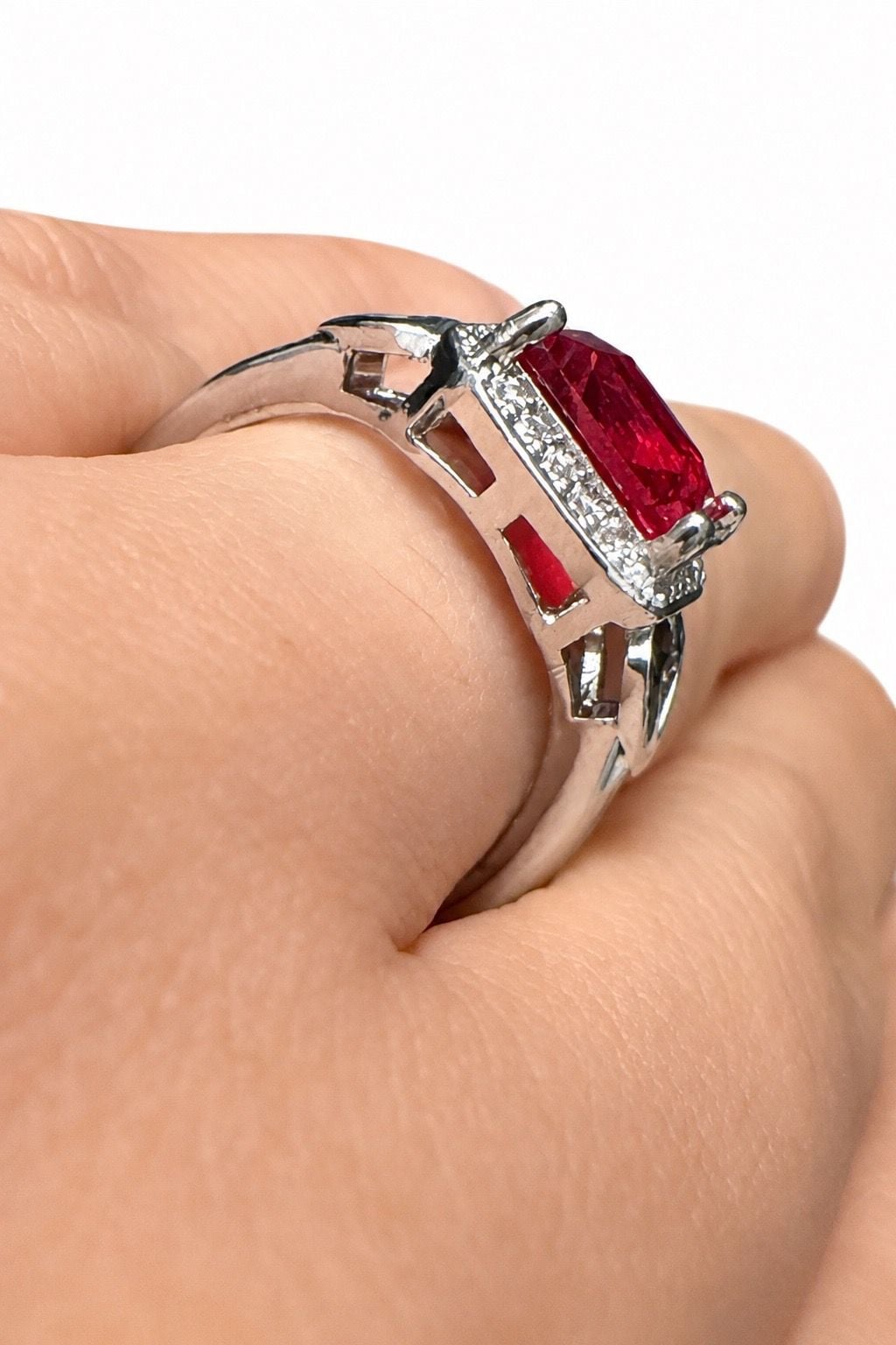 Silver Ruby Halo Heart Ring 4