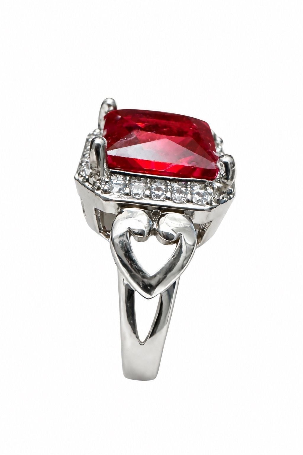Silver Ruby Halo Heart Ring 5