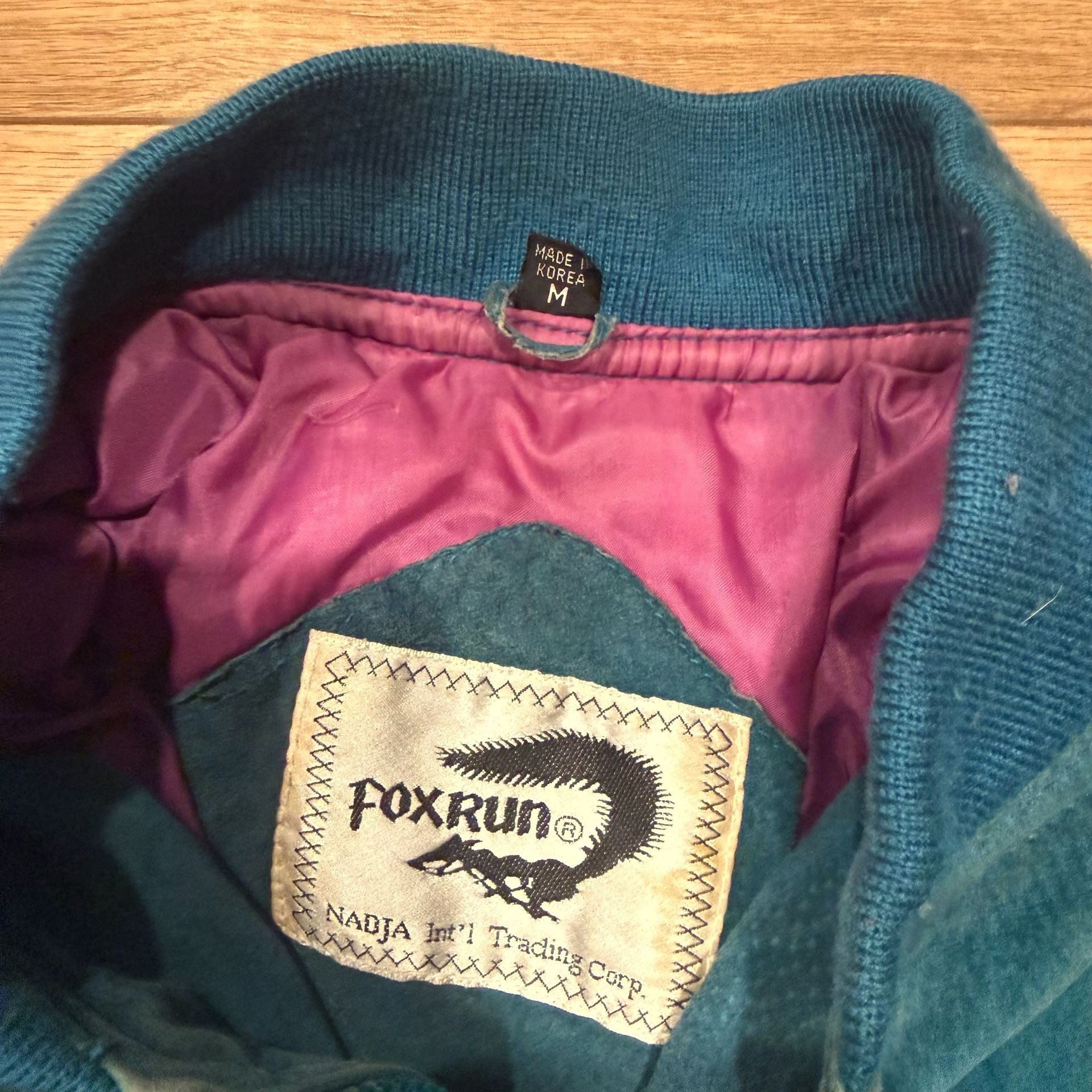 Fox Run Vintage Suede Bomber Jacket Size M Teal Leather 3