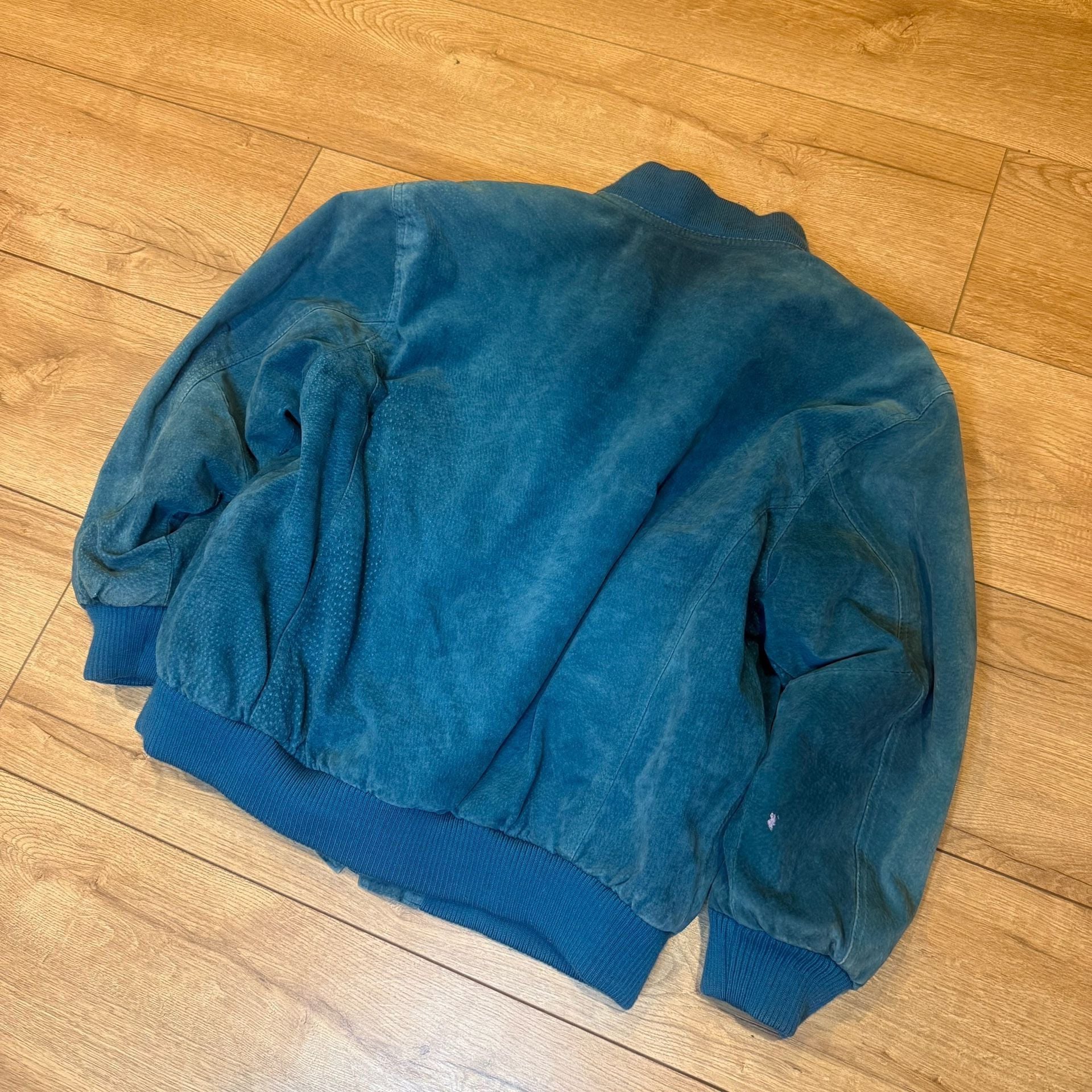 Fox Run Vintage Suede Bomber Jacket Size M Teal Leather 2