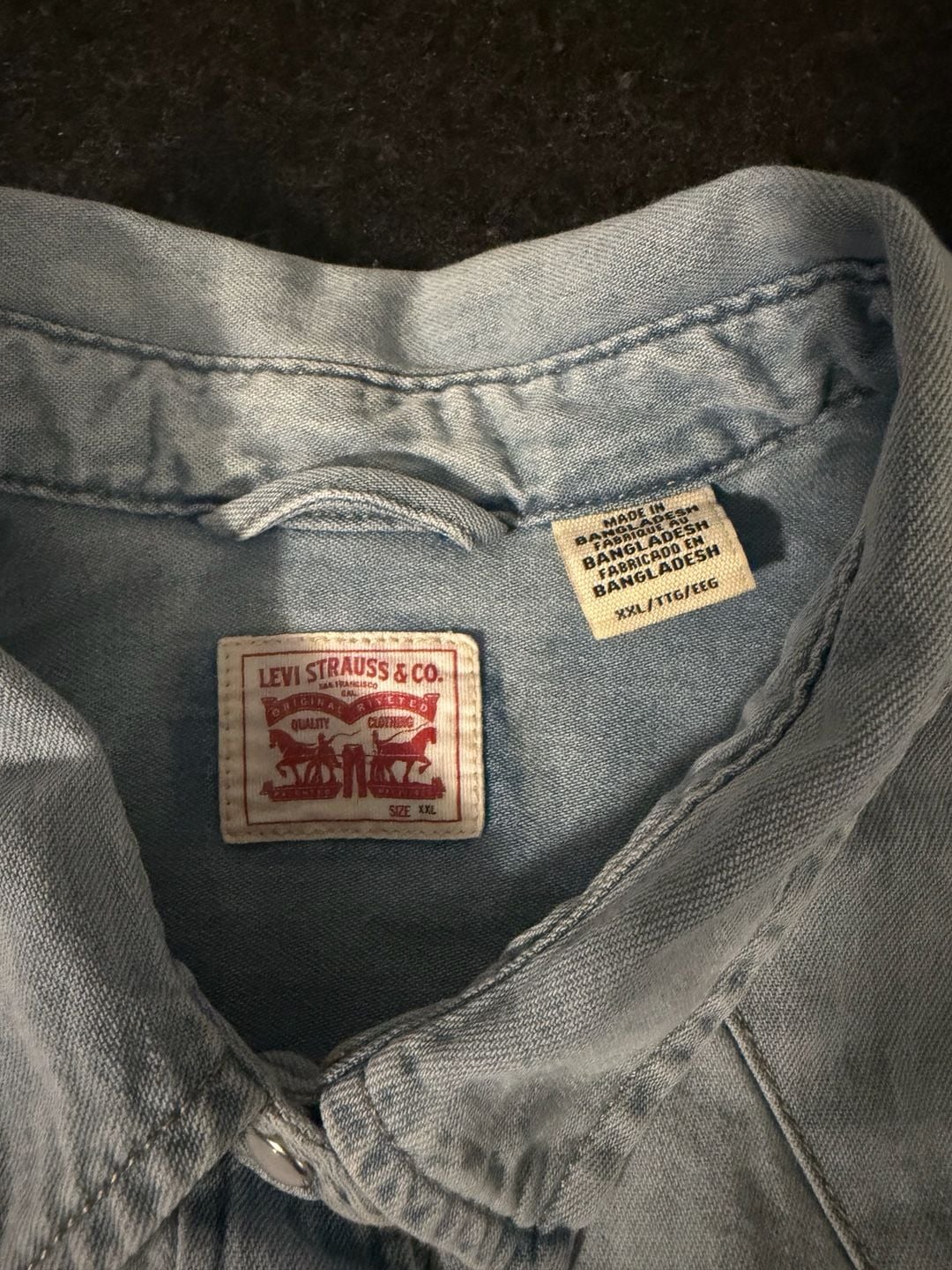 Levi Strauss Womens Light Wash Denim Western Shirt Pearl Snap Size XXL 3