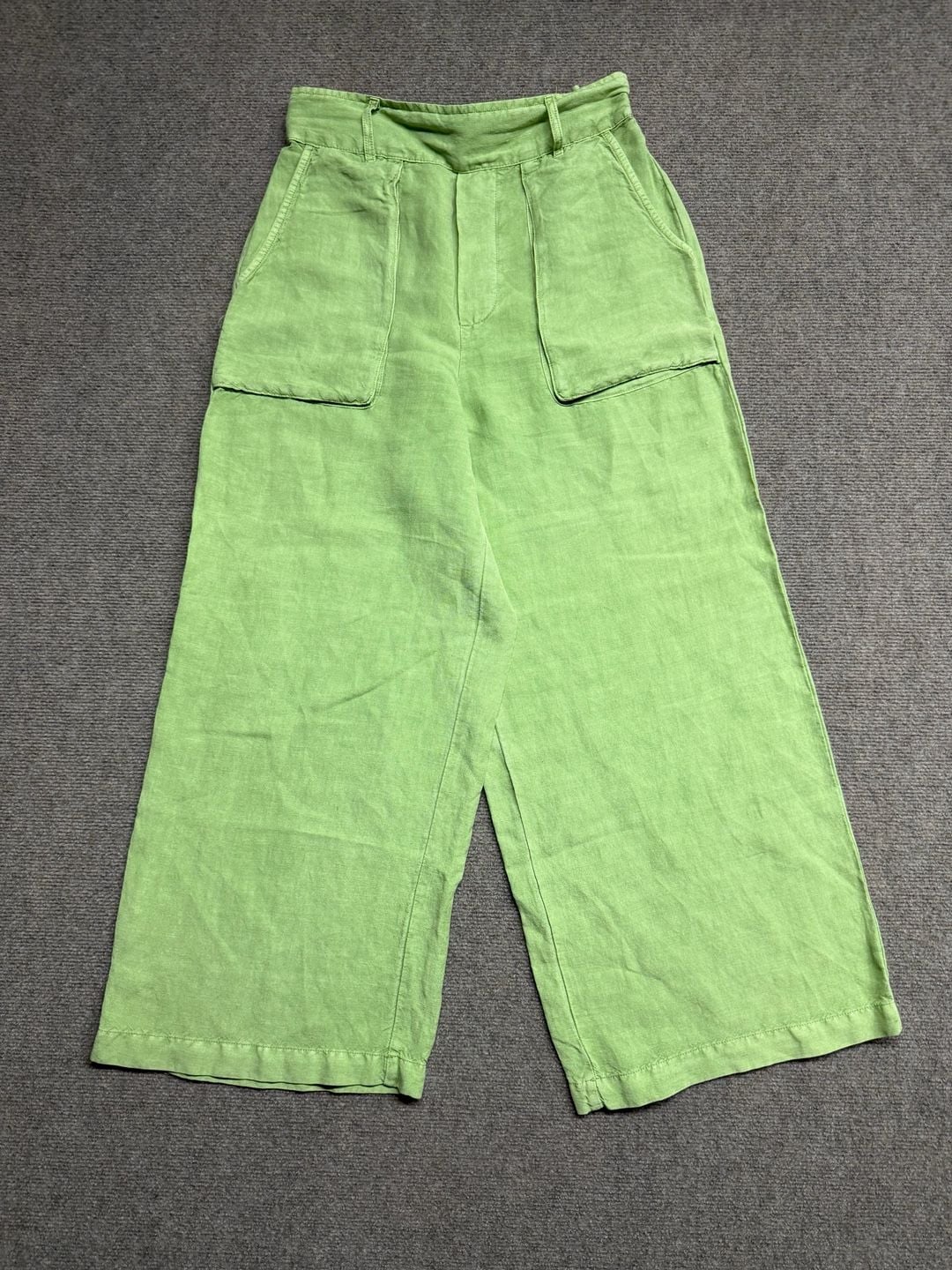 Green Linen Wide Leg Pants 2