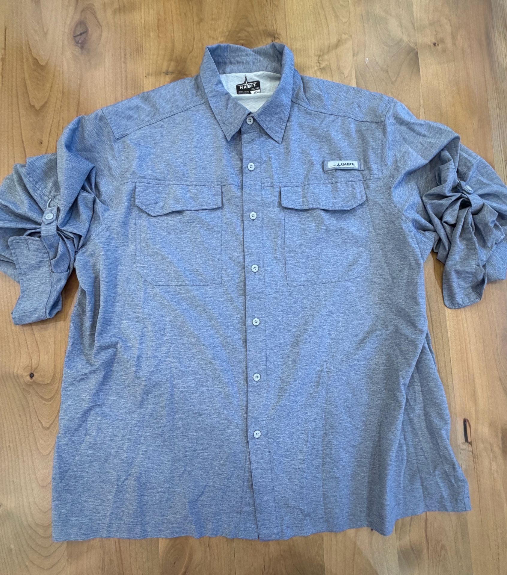 Habit Fishing Shirt Size 2XL Blue Button-Down Long Sleeve 2