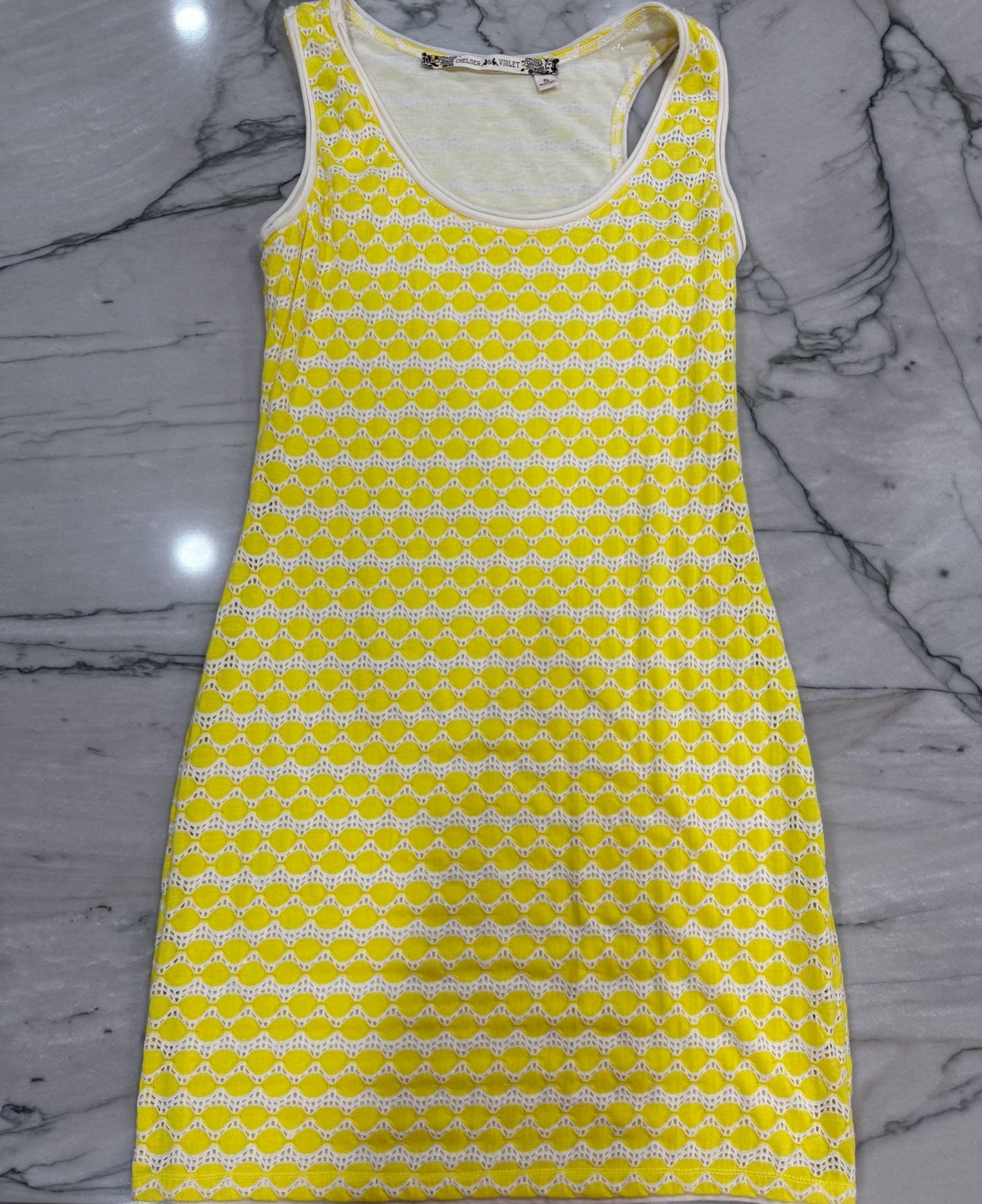Chelsea & Violet Dress Size S Yellow White Pattern Tank Mini 6