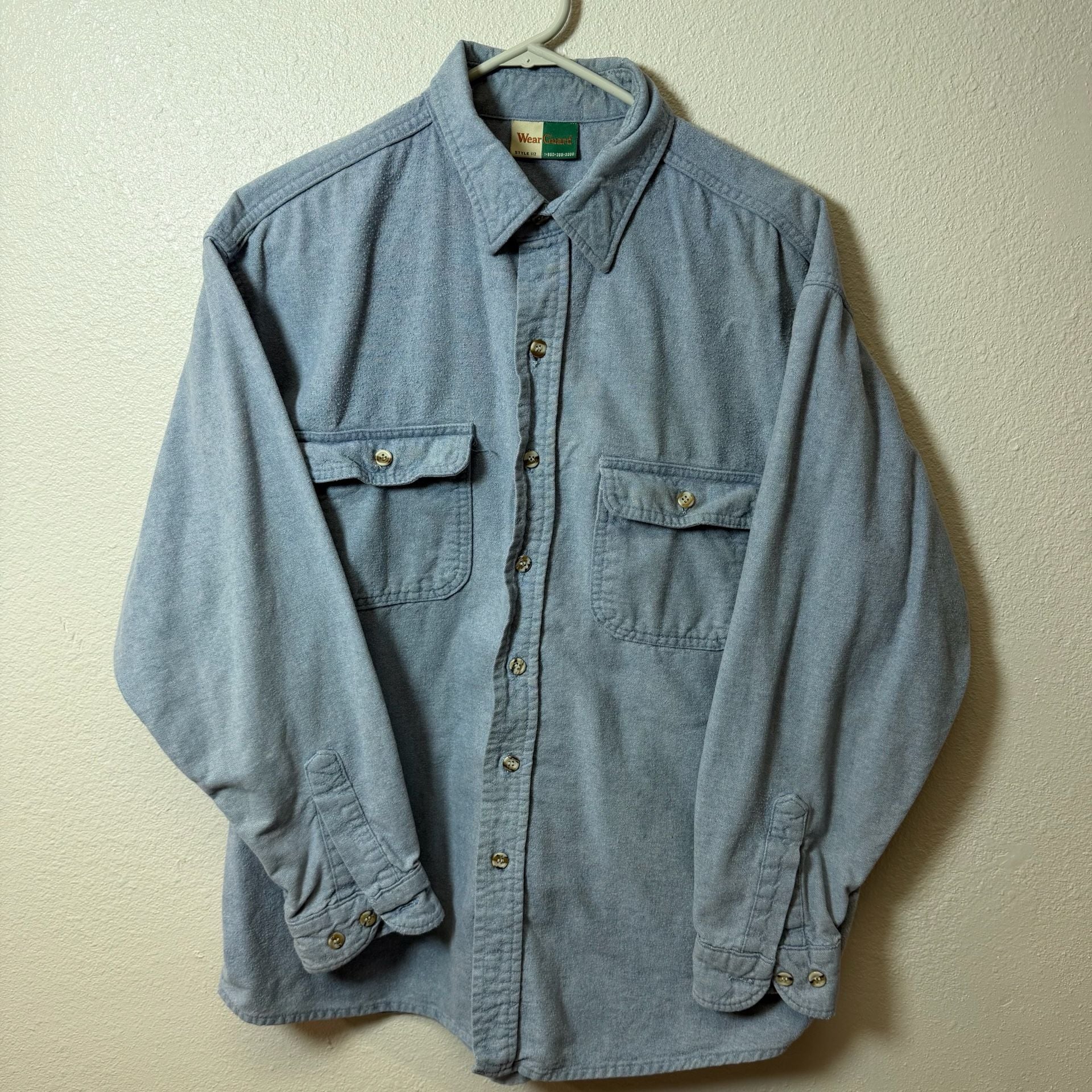 WearGuard Vintage Style 112 Chamois Work Shirt Blue 100% Cotton Made in USA 2