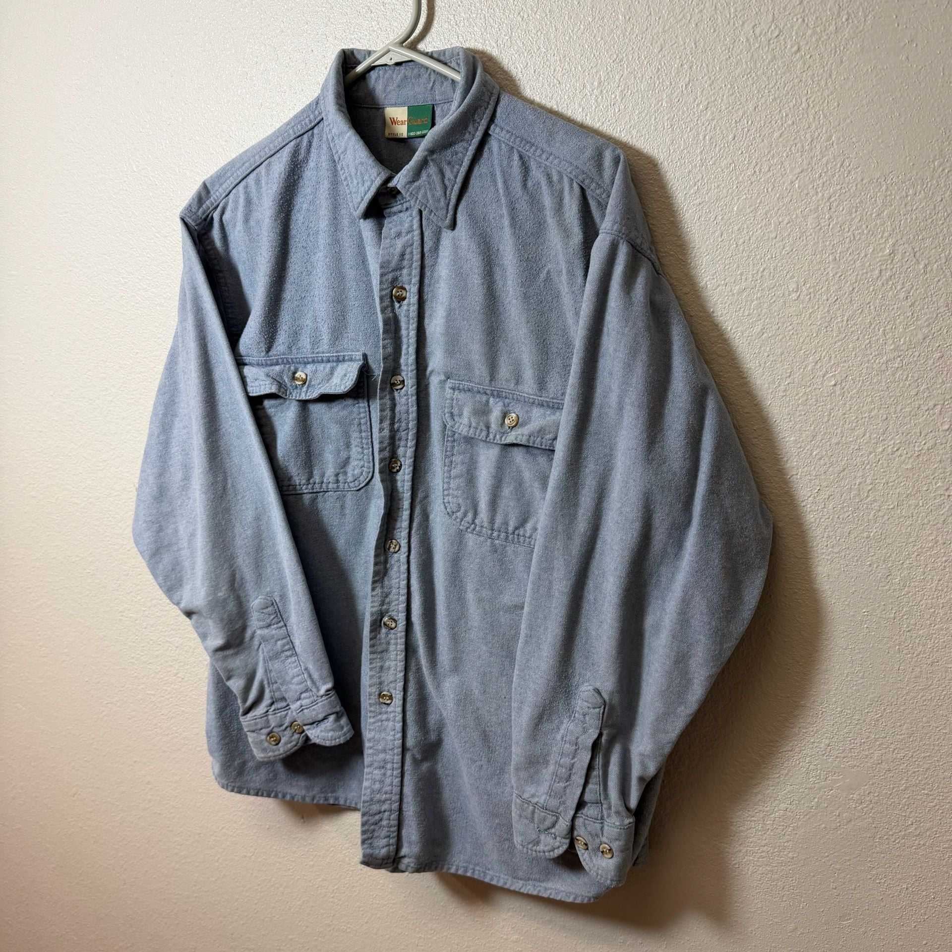 WearGuard Vintage Style 112 Chamois Work Shirt Blue 100% Cotton Made in USA 3