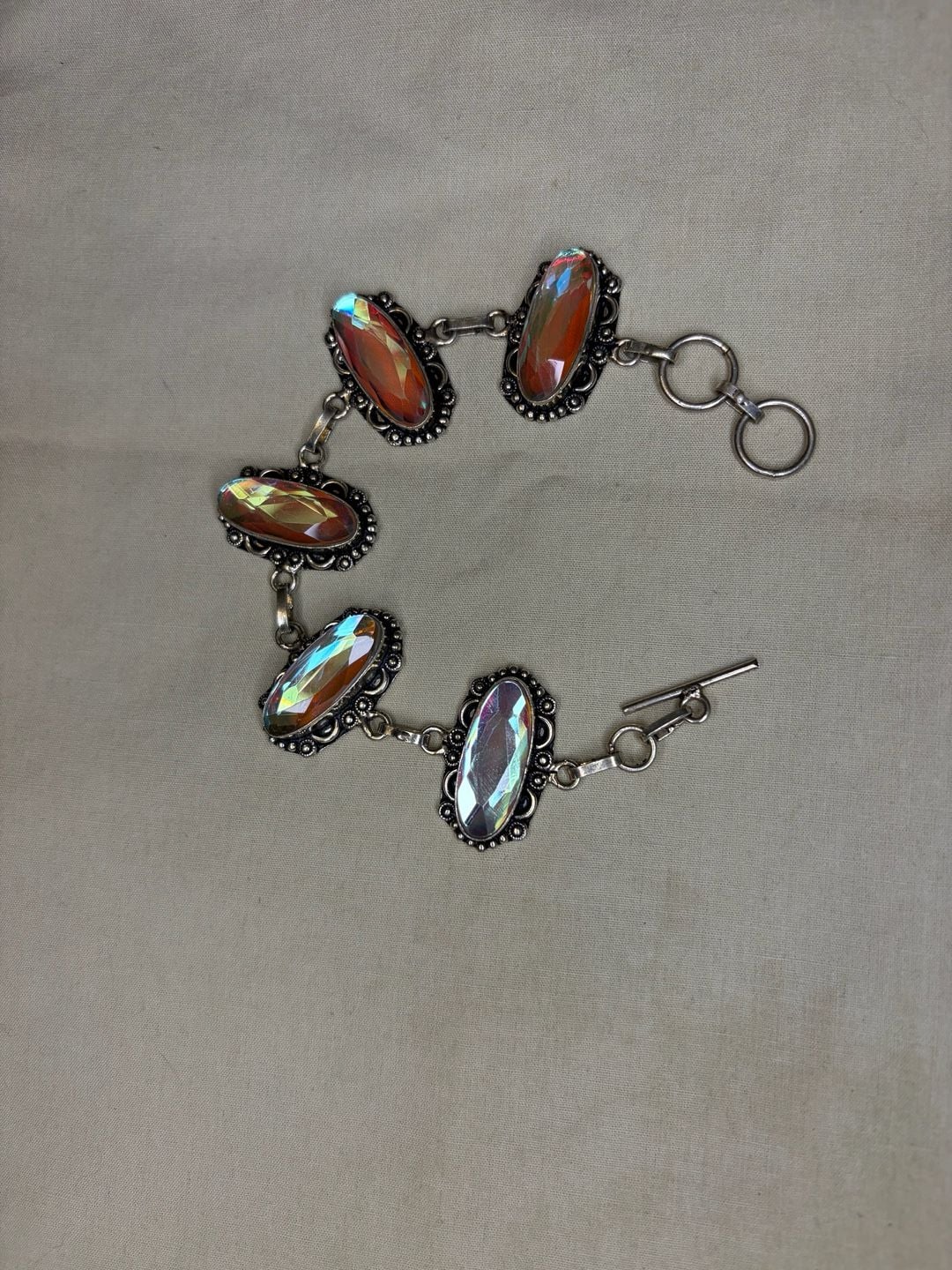 Sterling Silver 925 Iridescent Aurora Borealis Crystal Statement Bracelet 4
