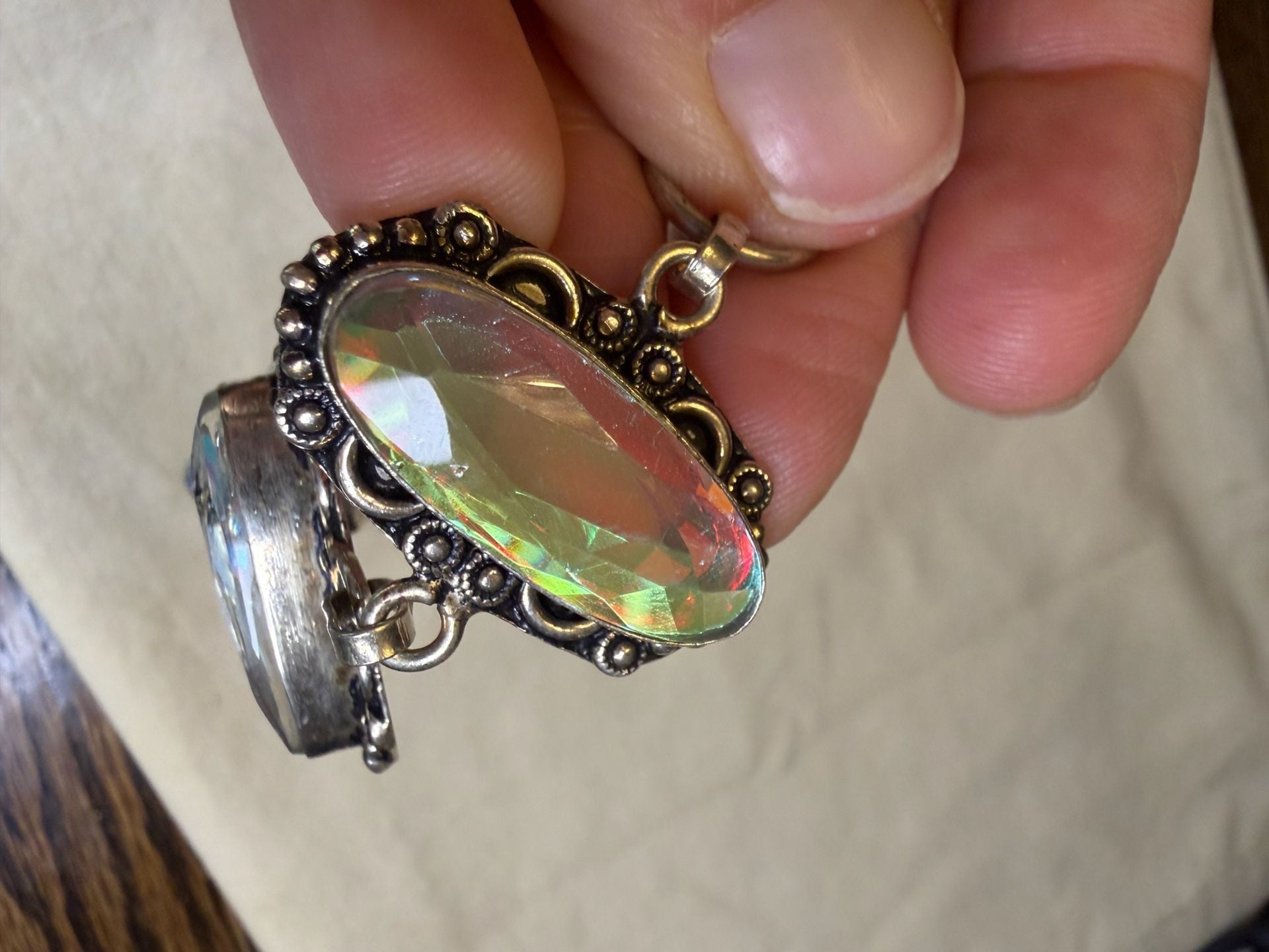 Sterling Silver 925 Iridescent Aurora Borealis Crystal Statement Bracelet 5