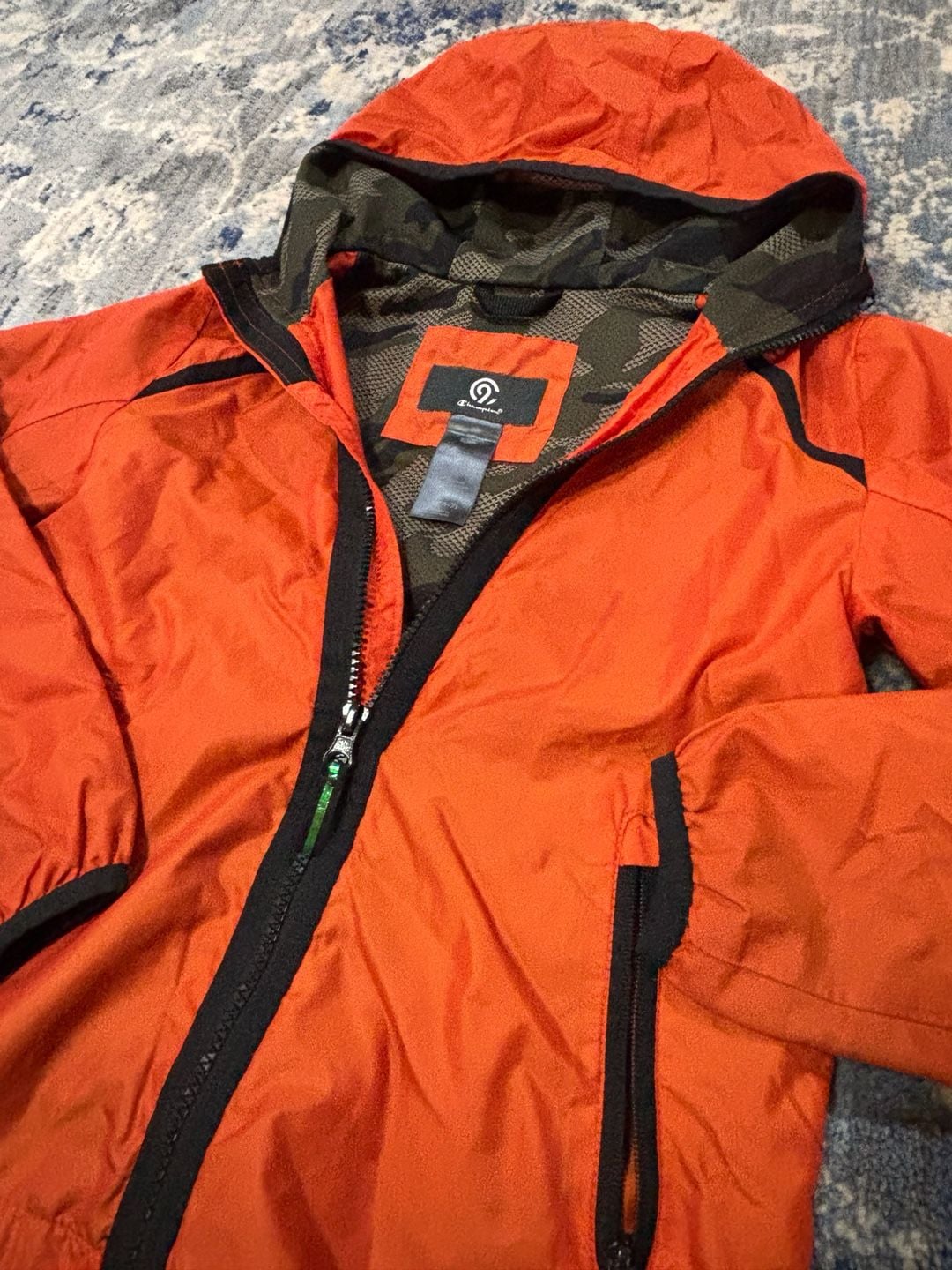 Champion C9 Jacket Size YS (6-7) Orange Camo Windbreaker Hooded 3
